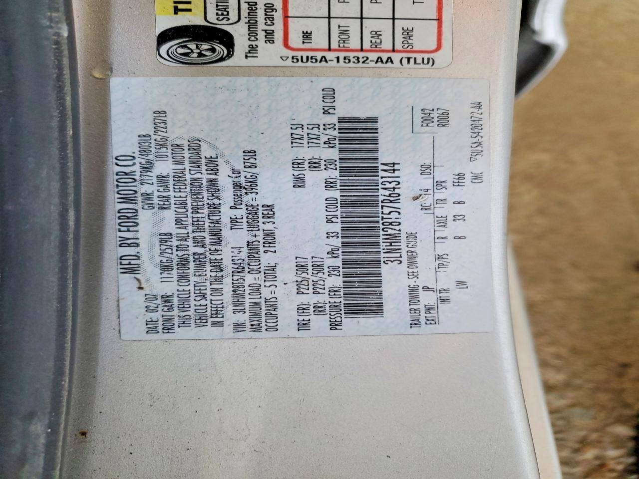 2007 Lincoln Mkz Silver vin: 3LNHM28T57R643144