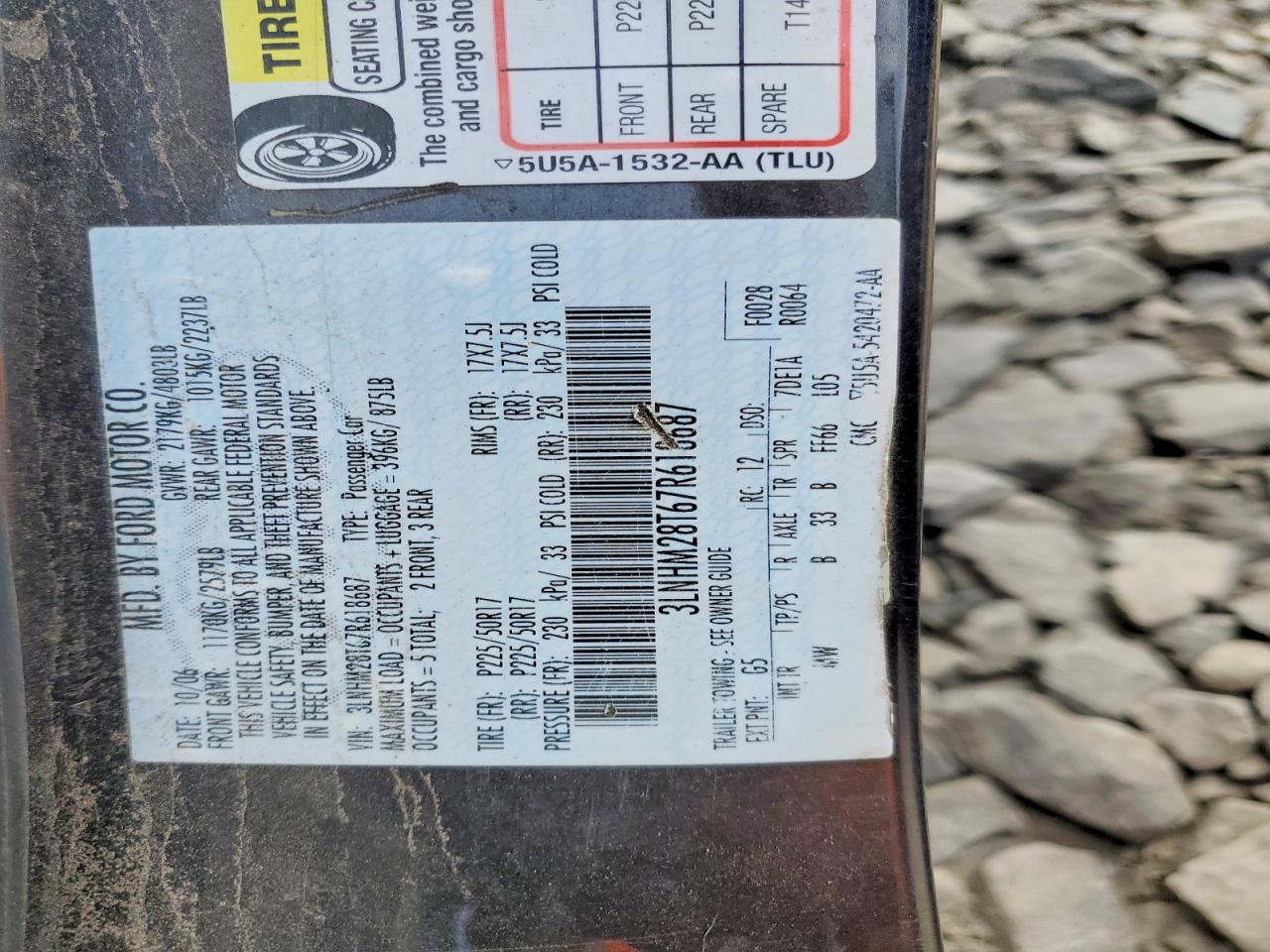 2007 Lincoln Mkz Charcoal vin: 3LNHM28T67R618687