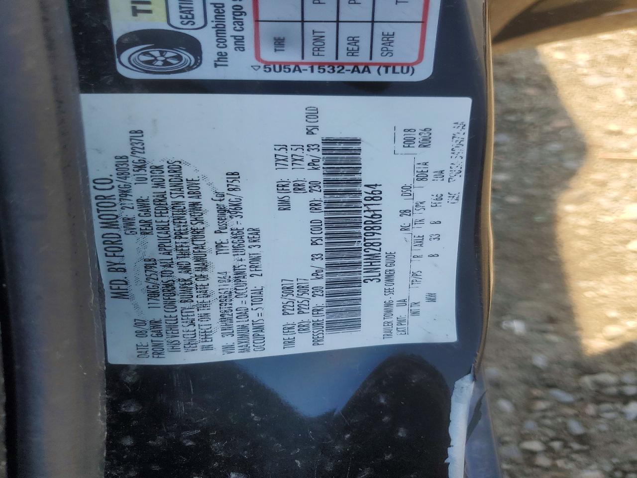 2008 Lincoln Mkz Black vin: 3LNHM28T98R611864