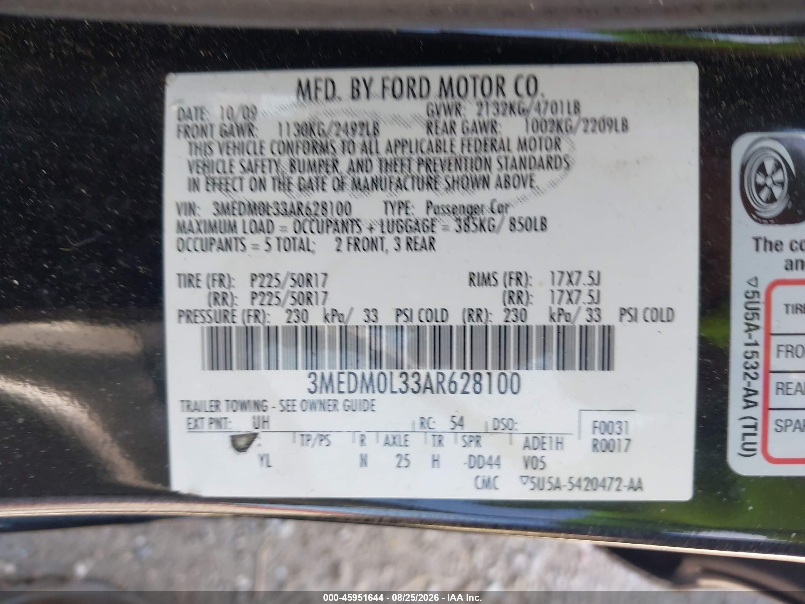 2010 Mercury Milan Hybrid Black vin: 3MEDM0L33AR628100