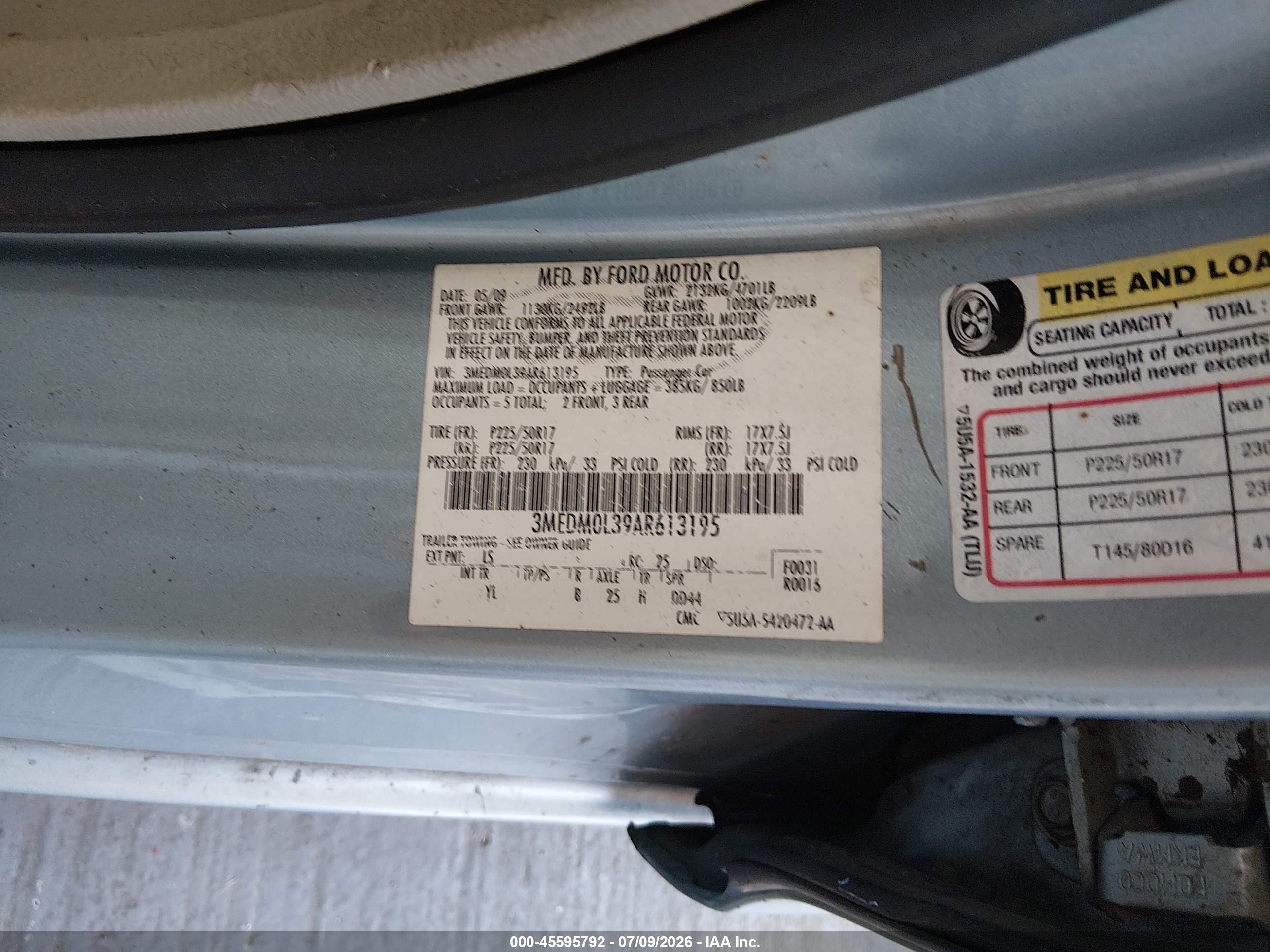 2010 Mercury Milan Hybrid   Blue vin: 3MEDM0L39AR613195
