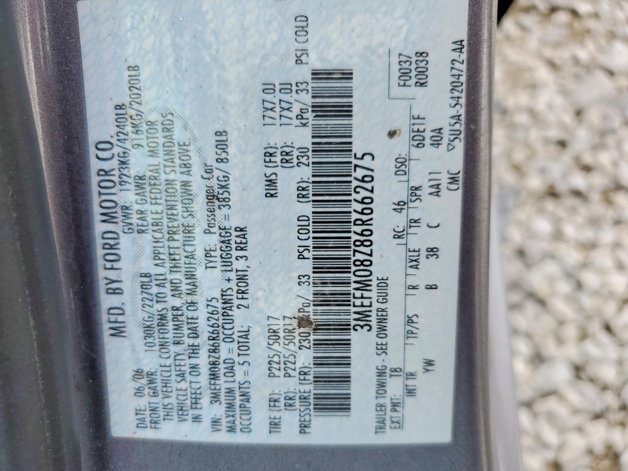 2006 Mercury Milan Premier Gray vin: 3MEFM08Z86R662675