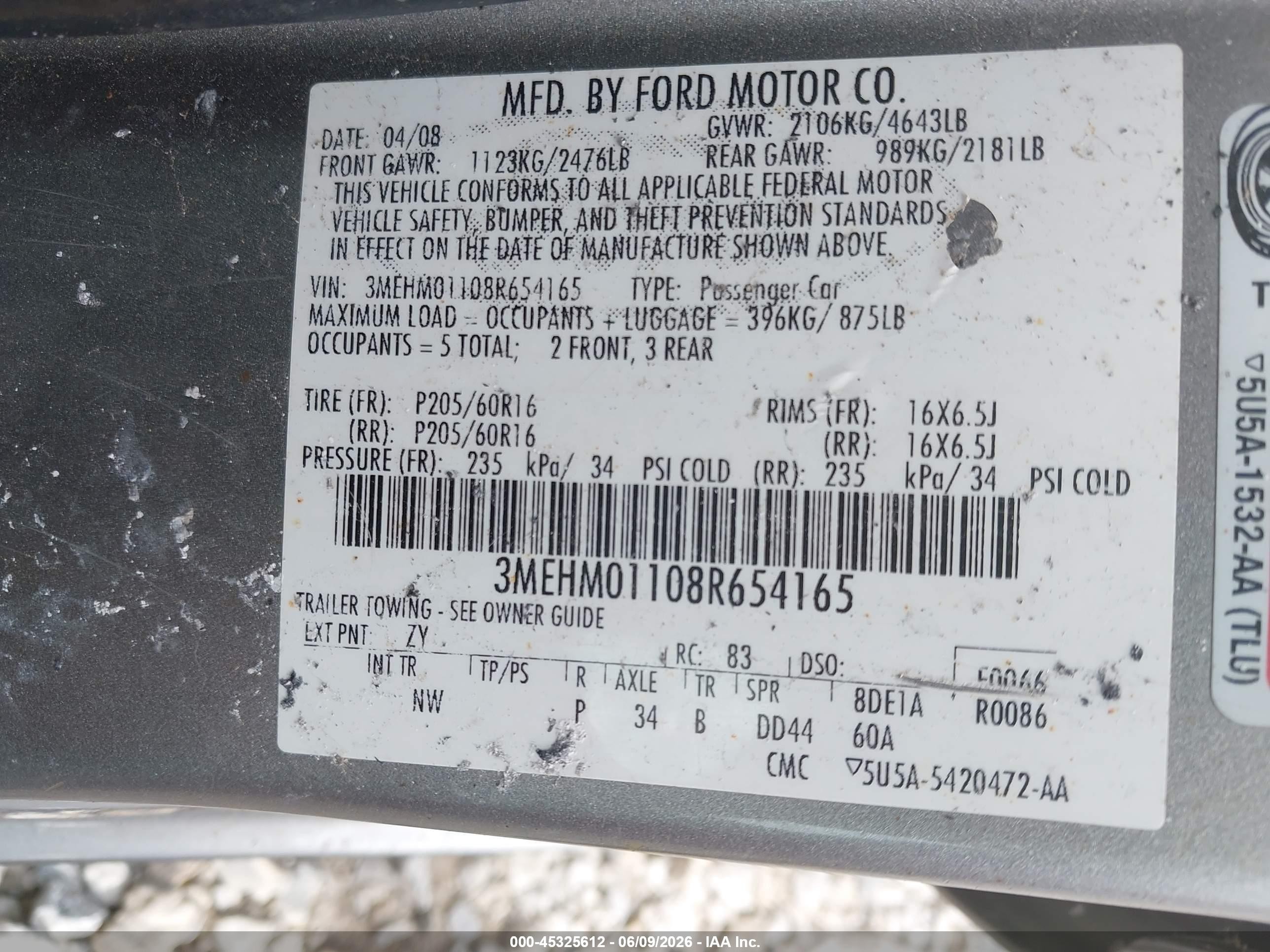 2008 Mercury Milan V6 Gray vin: 3MEHM01108R654165