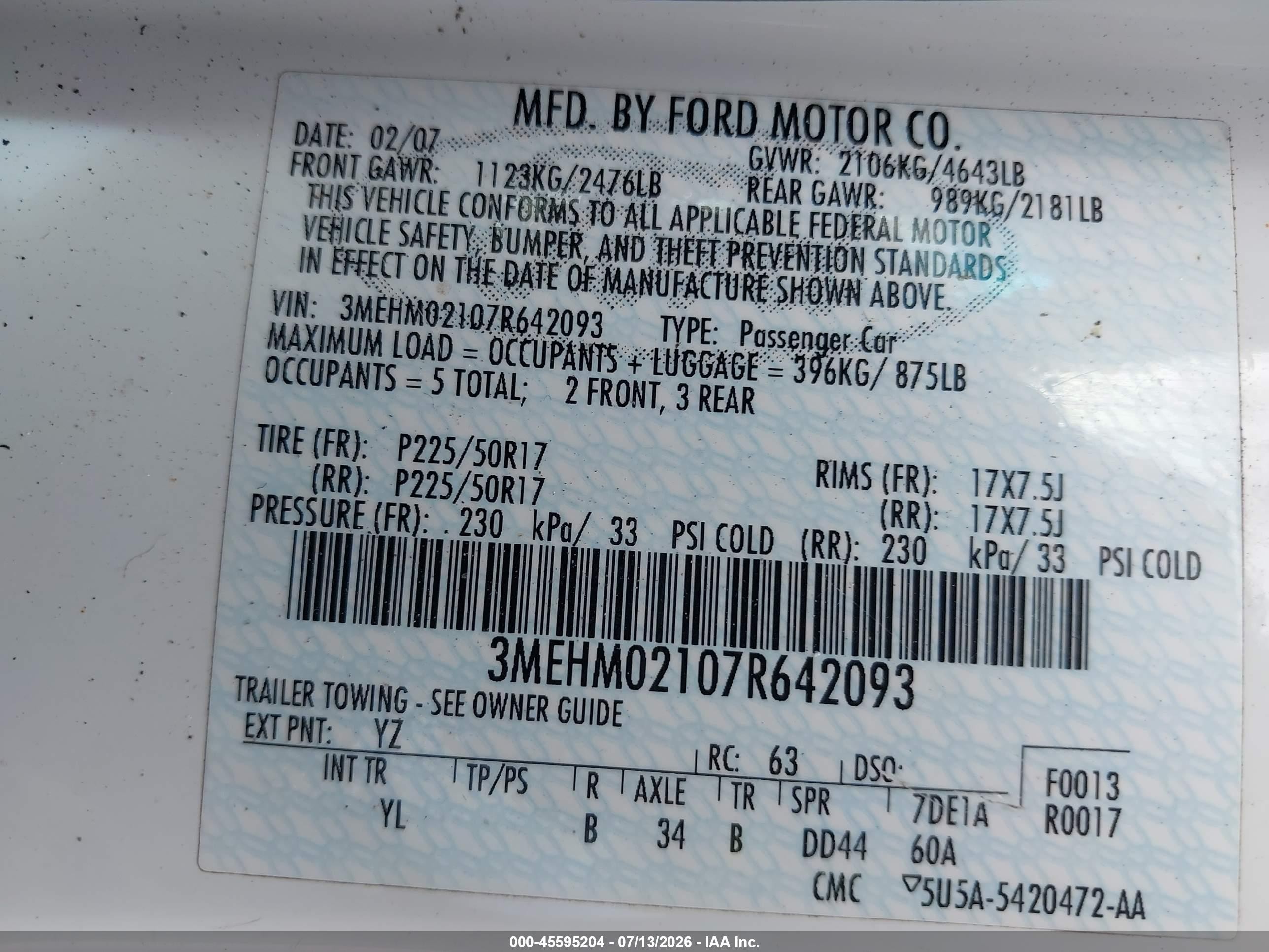 2007 Mercury Milan V6 Premier Белый vin: 3MEHM02107R642093