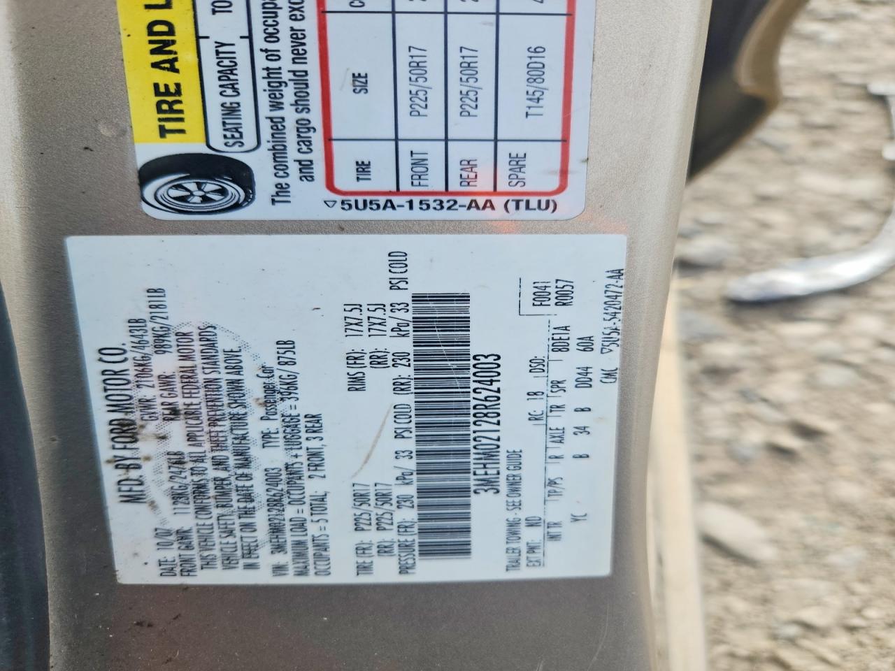 2008 Mercury Milan Premier Tan vin: 3MEHM02128R624003