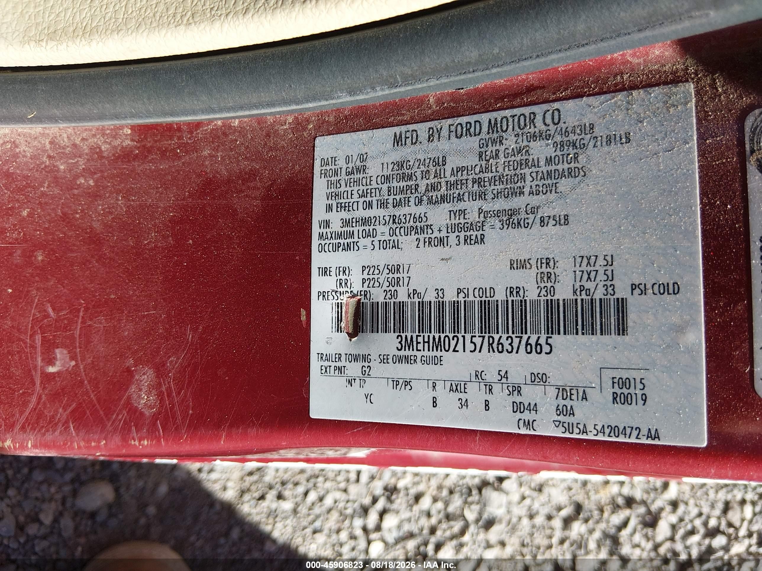2007 Mercury Milan V6 Premier Maroon vin: 3MEHM02157R637665