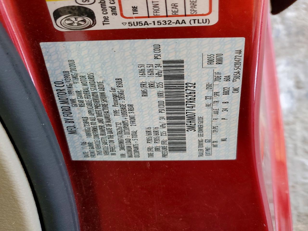 2007 Mercury Milan Red vin: 3MEHM07147R626732