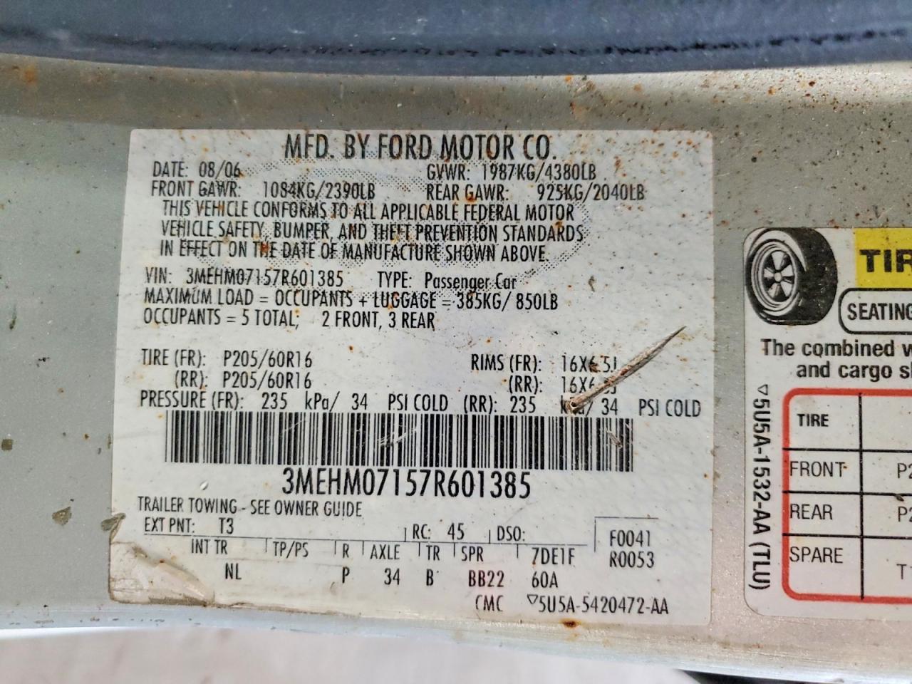 2007 Mercury Milan Silver vin: 3MEHM07157R601385