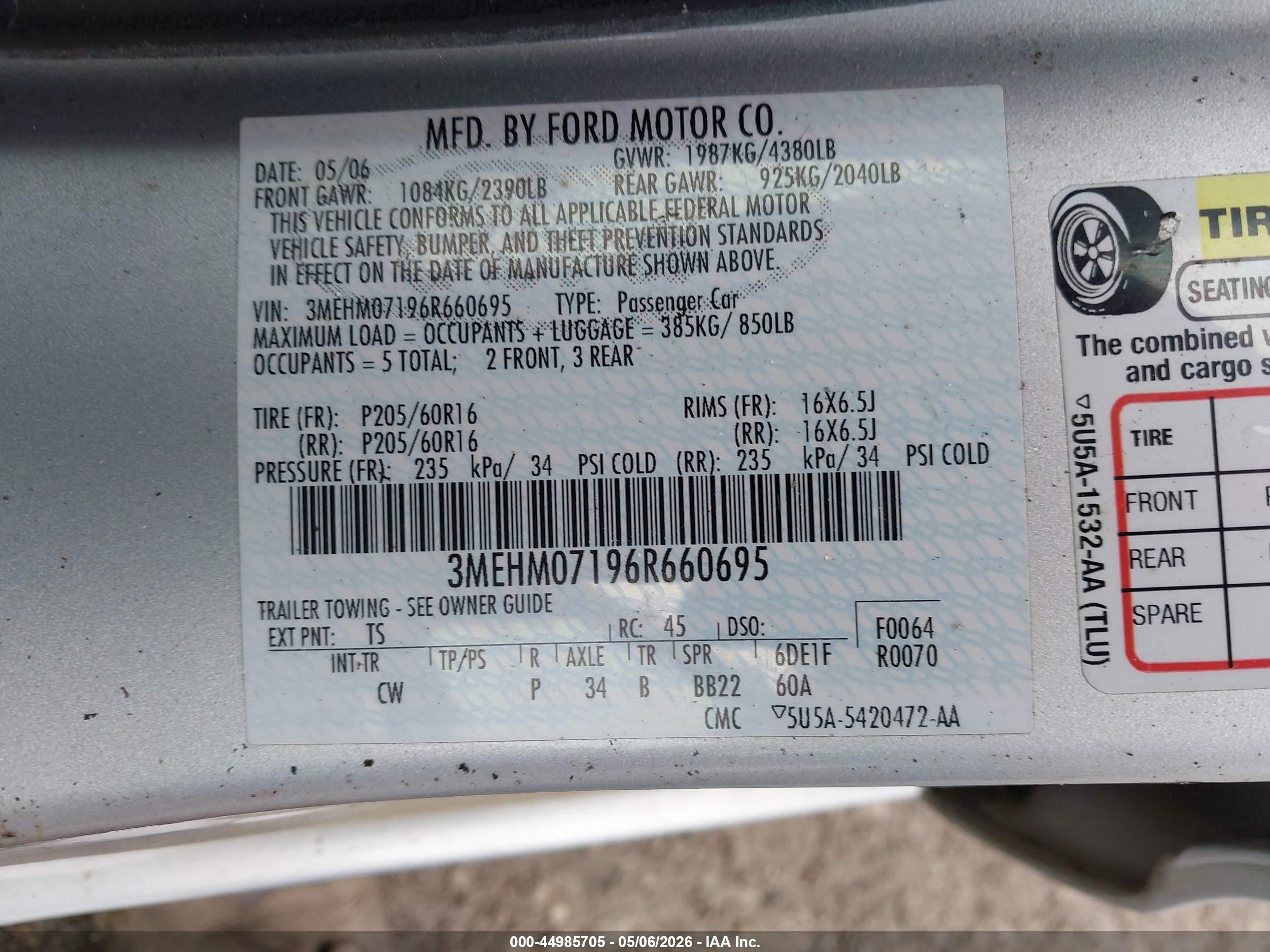 2006 Mercury Milan V6 Silver vin: 3MEHM07196R660695