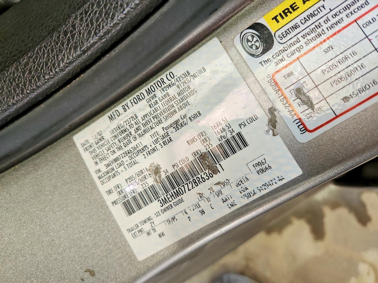 2008 Mercury Milan Gray vin: 3MEHM07Z28R636411