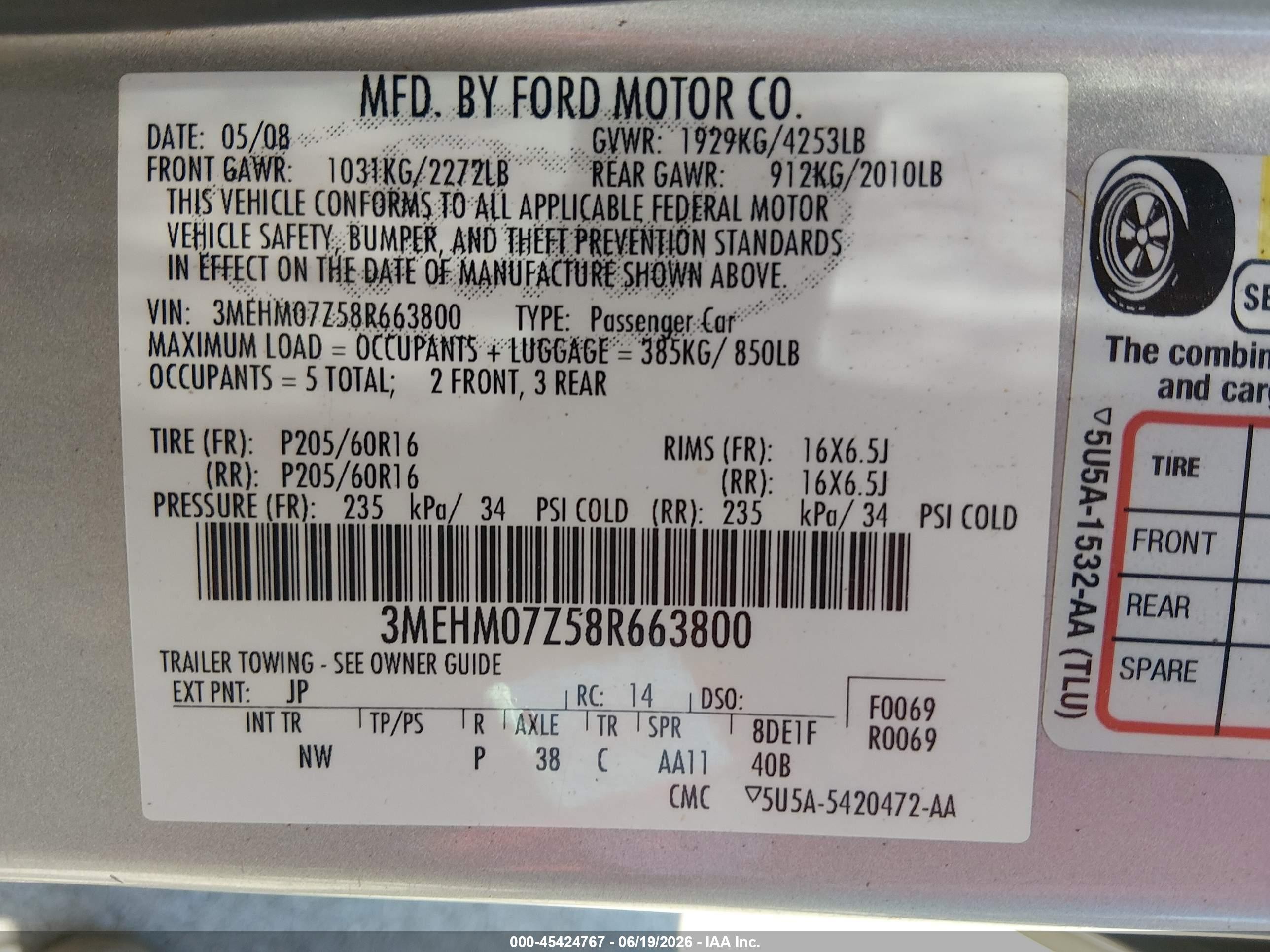 2008 Mercury Milan I4 Gray vin: 3MEHM07Z58R663800