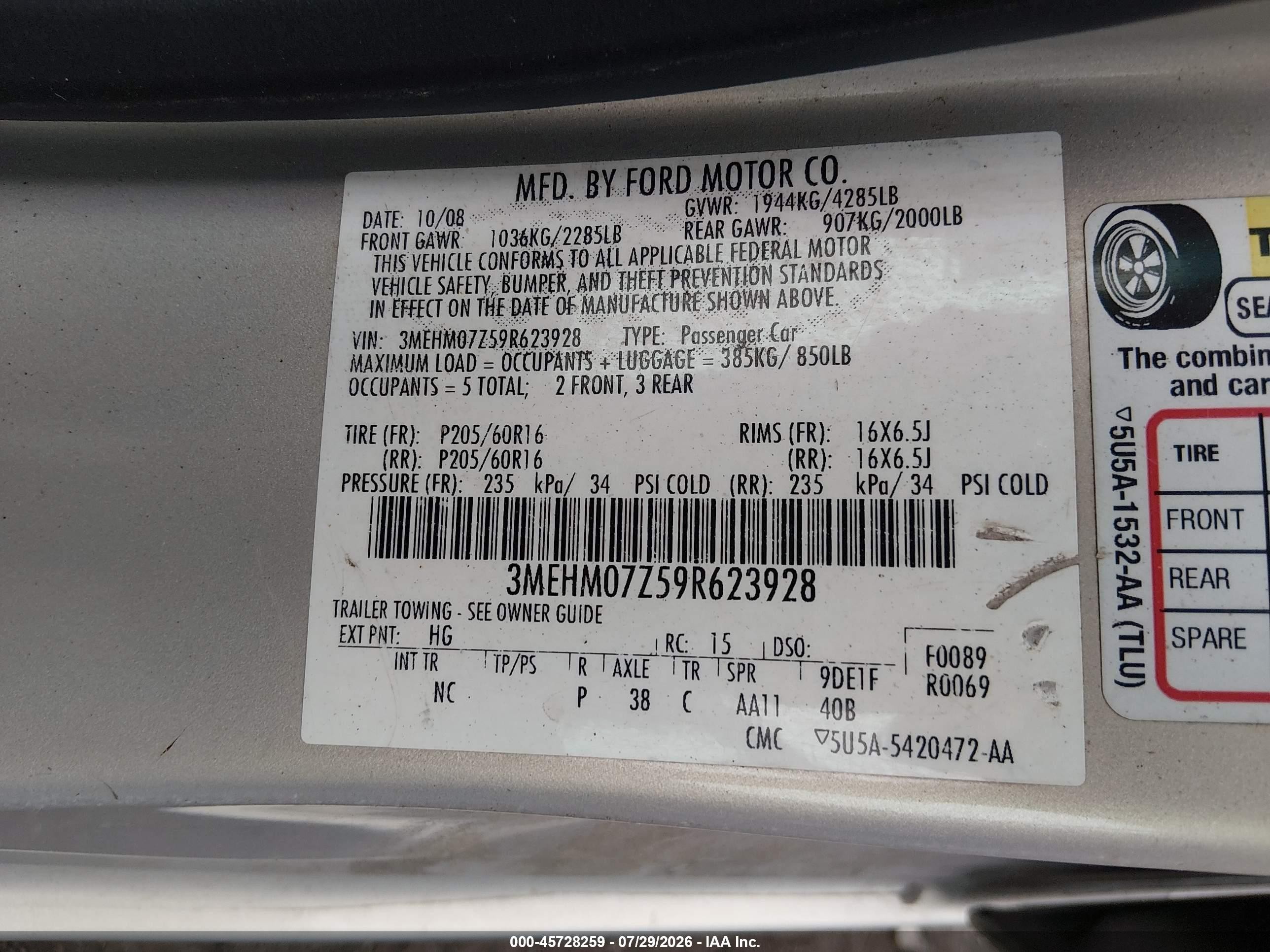 2009 Mercury Milan I4 Silver vin: 3MEHM07Z59R623928