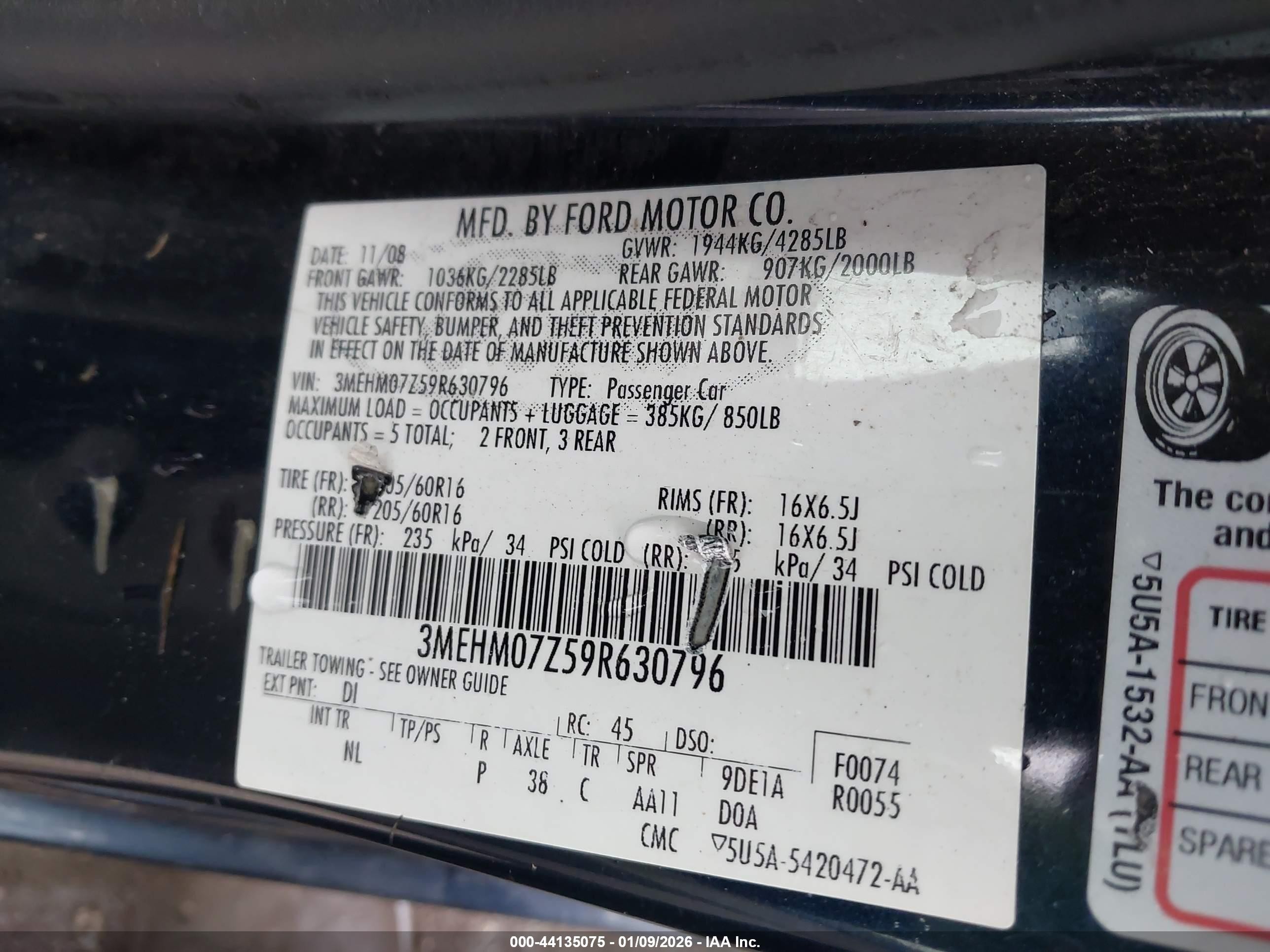 2009 Mercury Milan I4 Dark Blue vin: 3MEHM07Z59R630796
