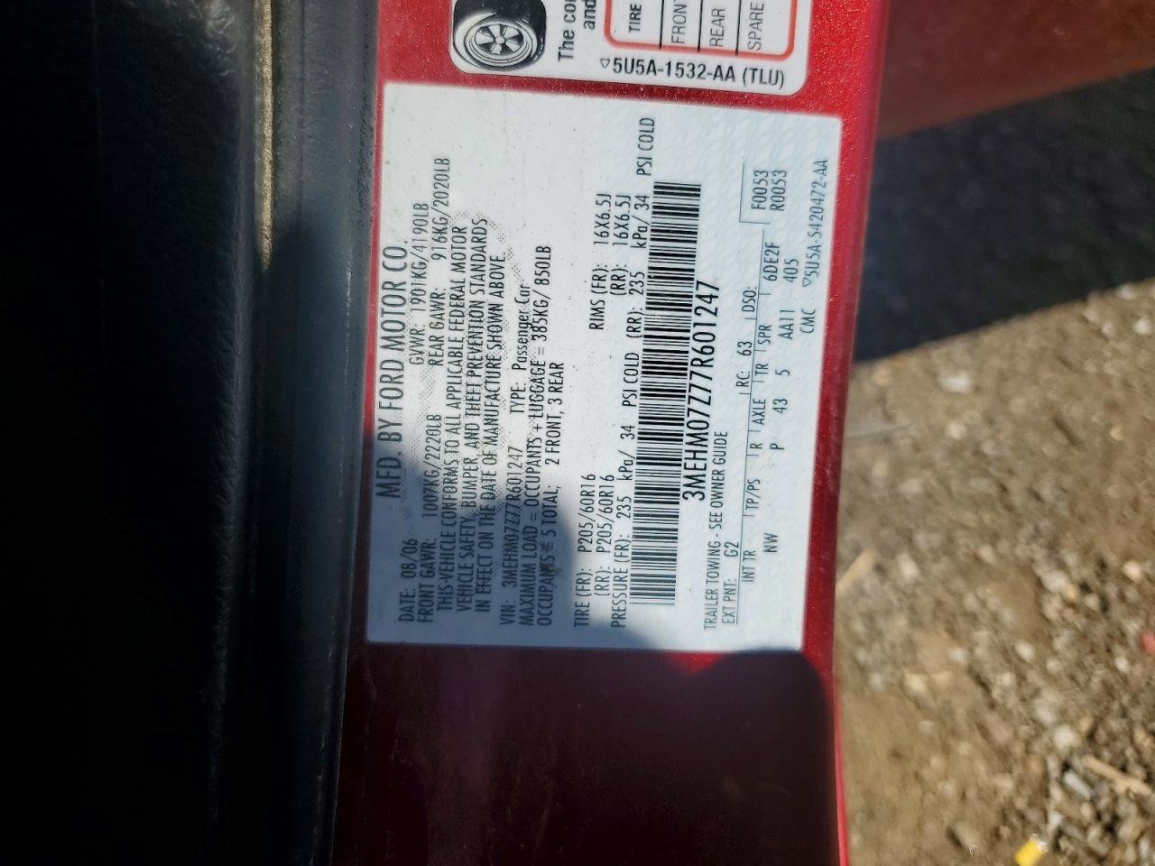 2007 Mercury Milan Темно-бордовый vin: 3MEHM07Z77R601247