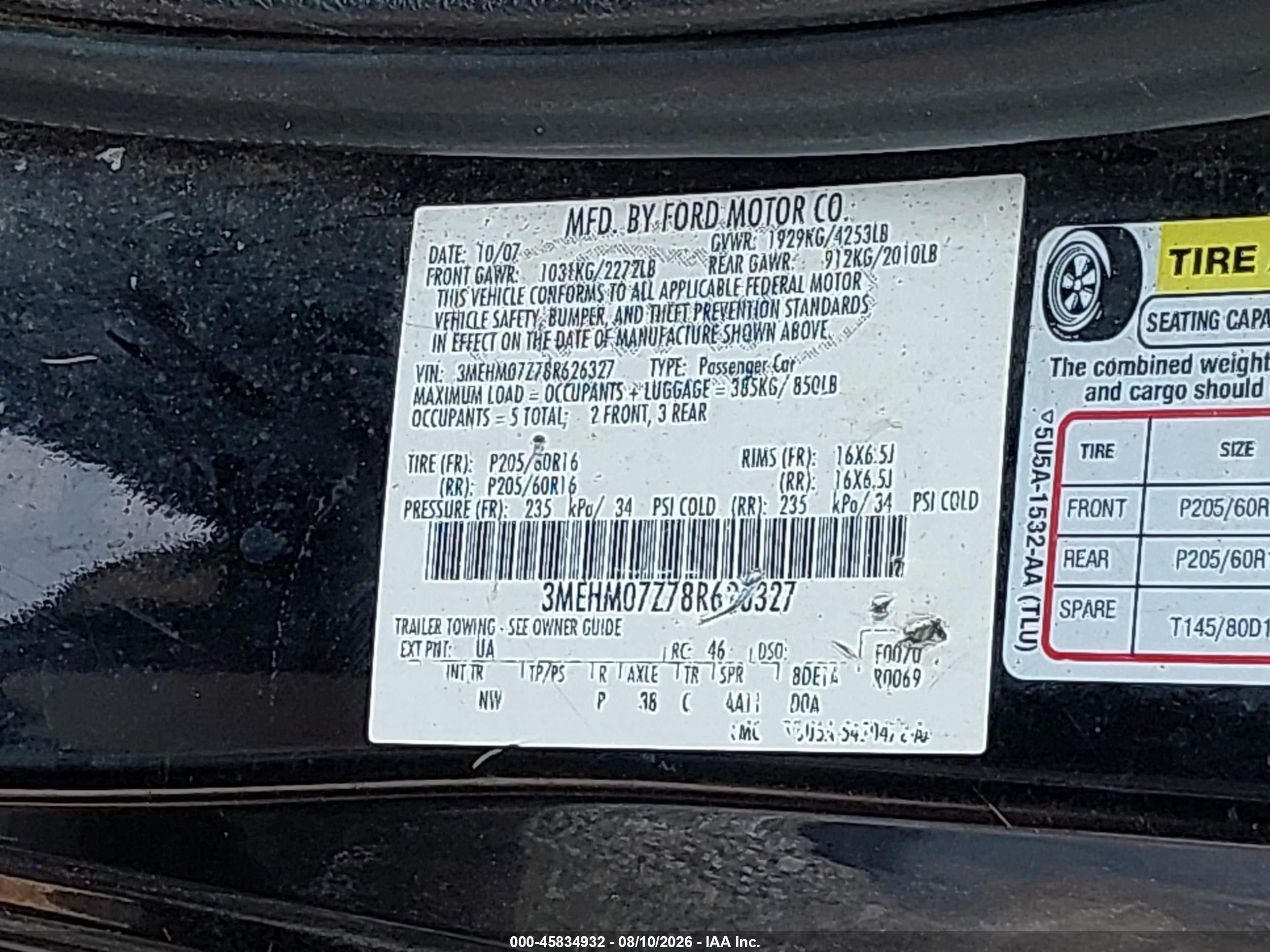 2008 Mercury Milan I4 Black vin: 3MEHM07Z78R626327
