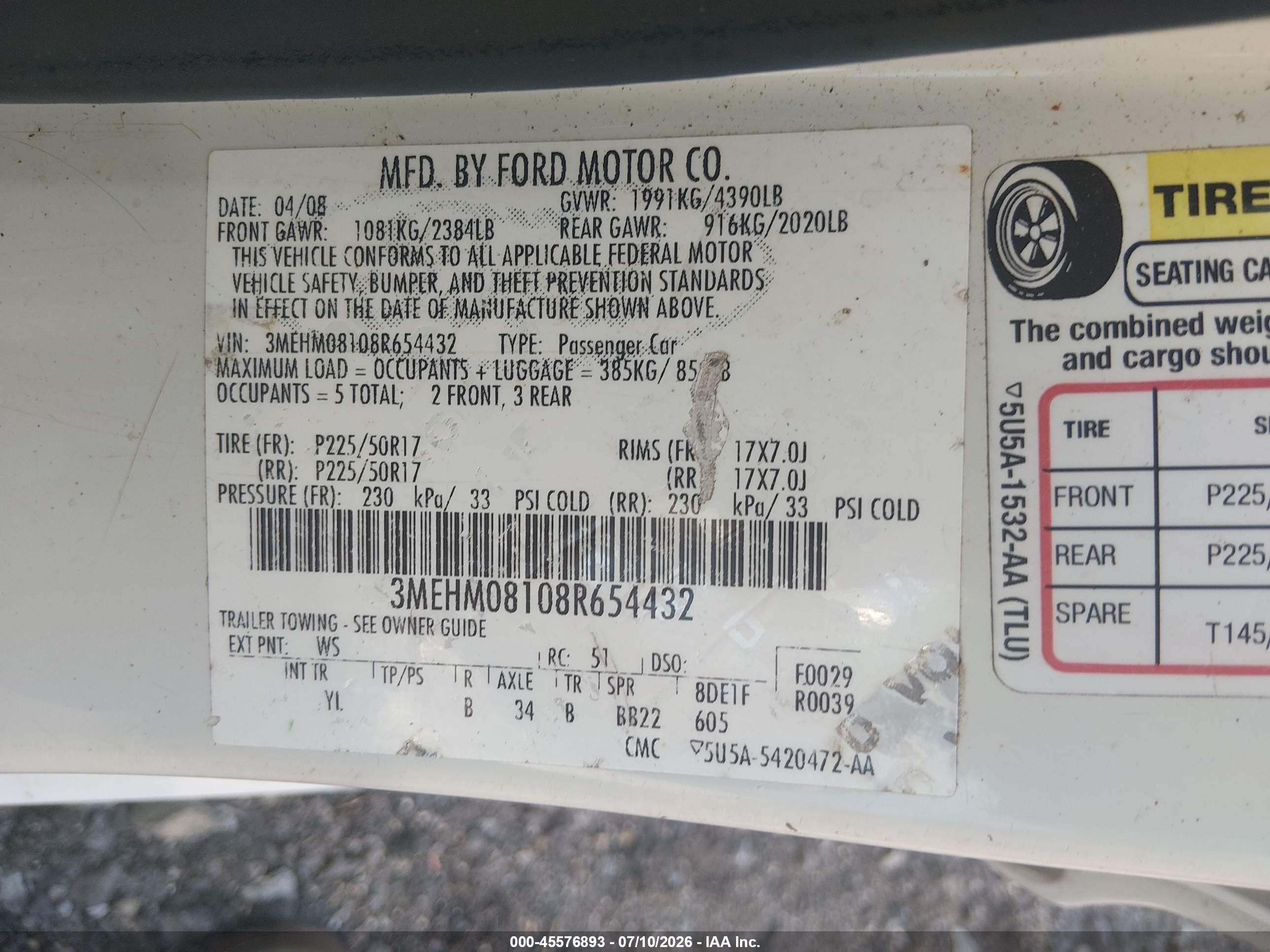 2008 Mercury Milan V6 Premier White vin: 3MEHM08108R654432