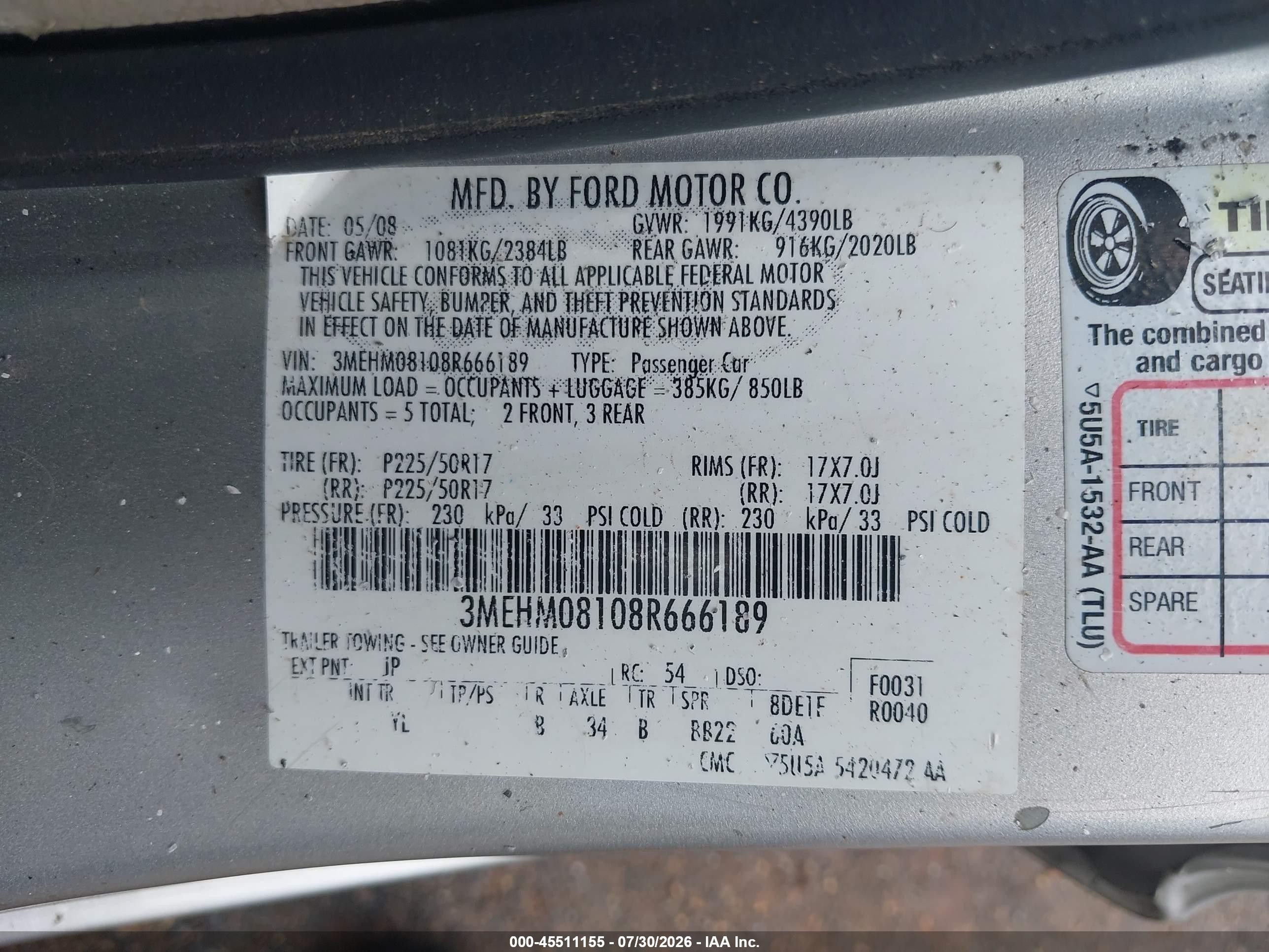 2008 Mercury Milan V6 Premier Gray vin: 3MEHM08108R666189