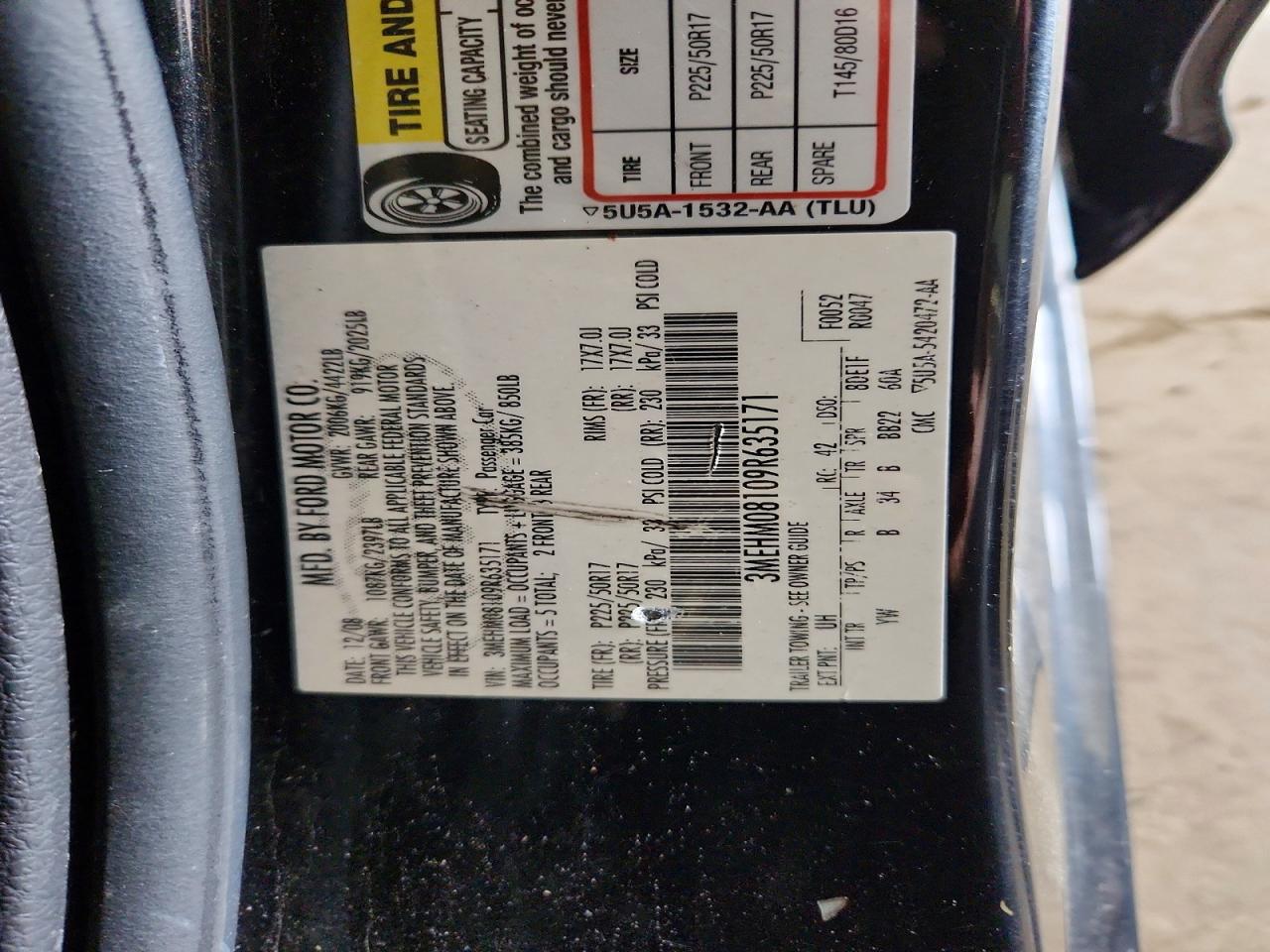 2009 Mercury Milan Premier Black vin: 3MEHM08109R635171