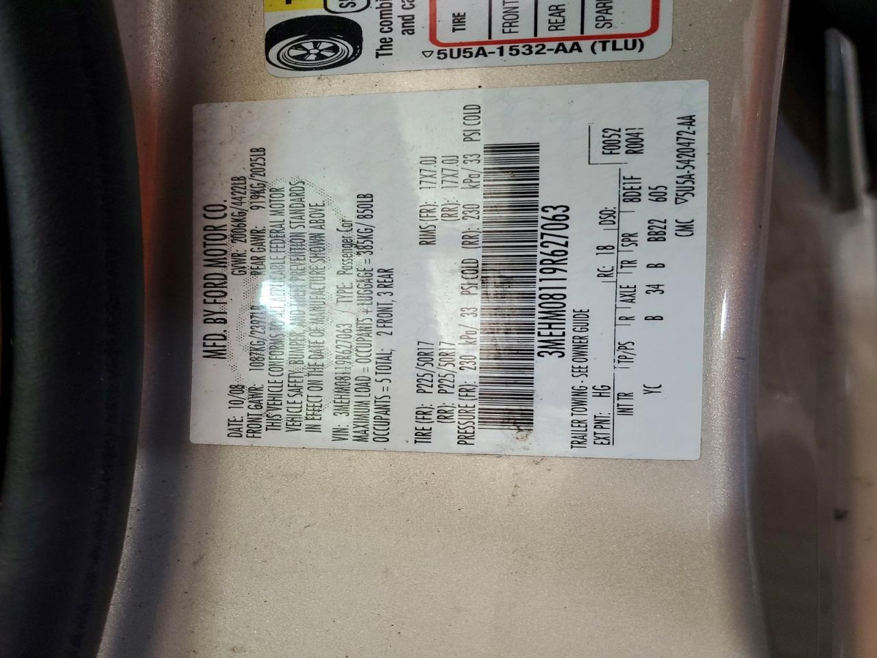 2009 Mercury Milan Premier Silver vin: 3MEHM08119R627063