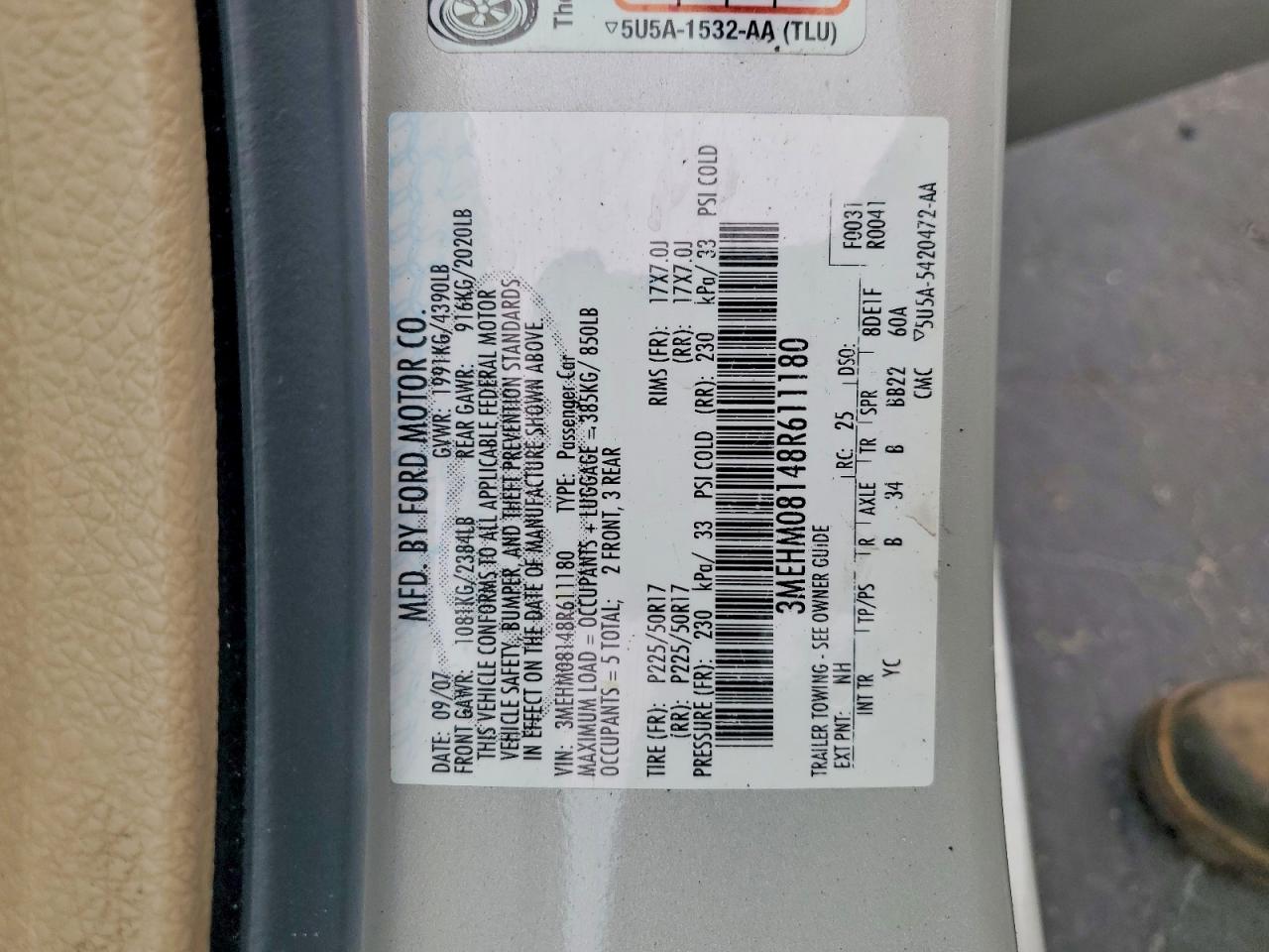 2008 Mercury Milan Premier Gray vin: 3MEHM08148R611180