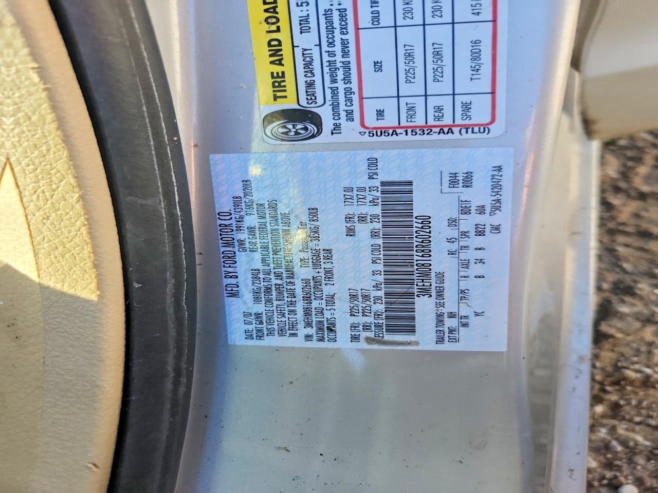 2008 Mercury Milan Premier Tan vin: 3MEHM08168R602660