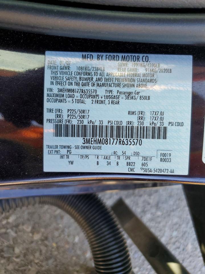 2007 Mercury Milan Premier Black vin: 3MEHM08177R635570