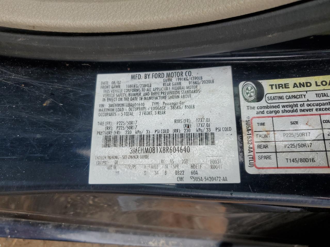 2008 Mercury Milan Premier Синий vin: 3MEHM081X8R604640