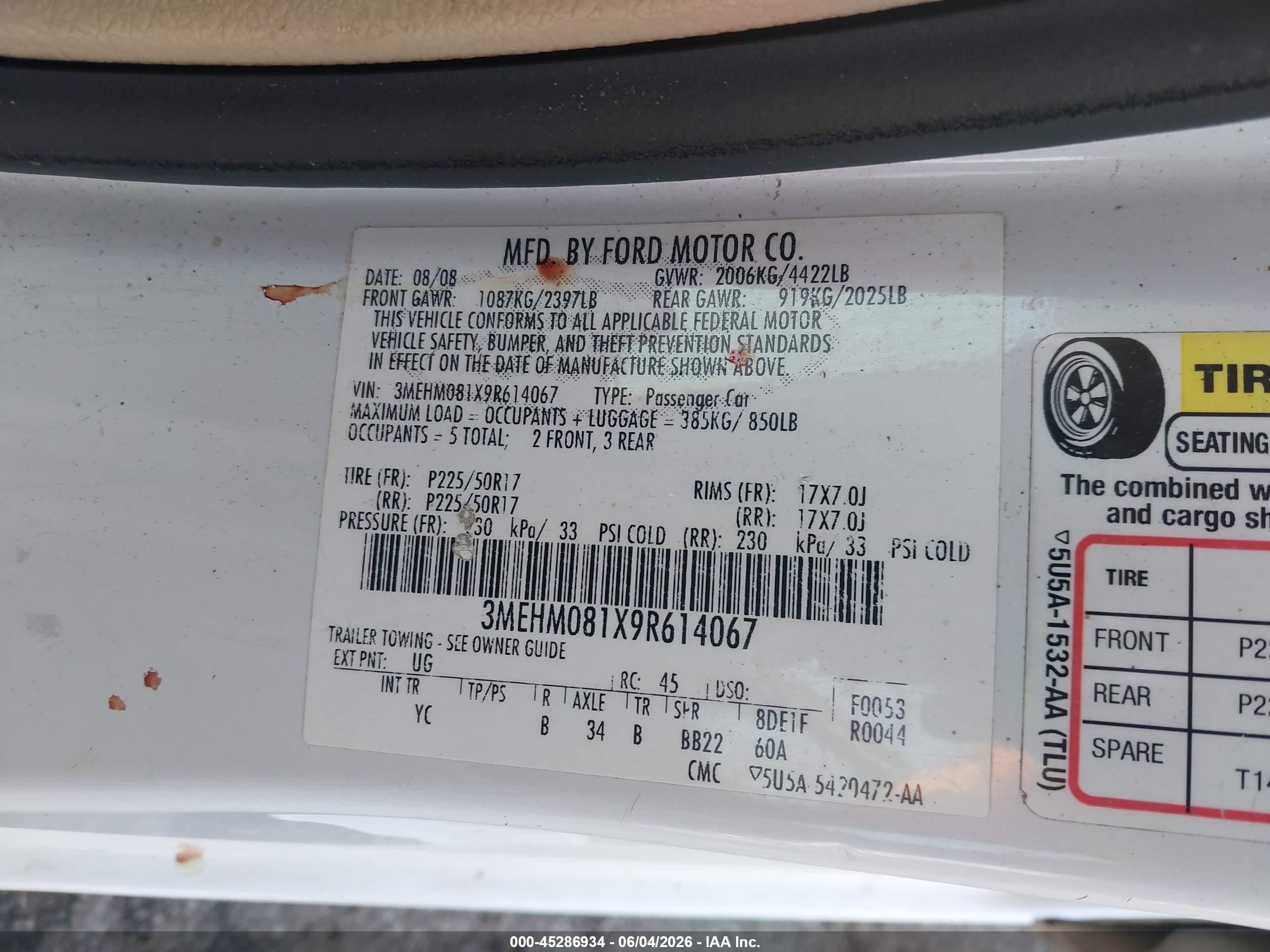 2009 Mercury Milan V6 Premier White vin: 3MEHM081X9R614067