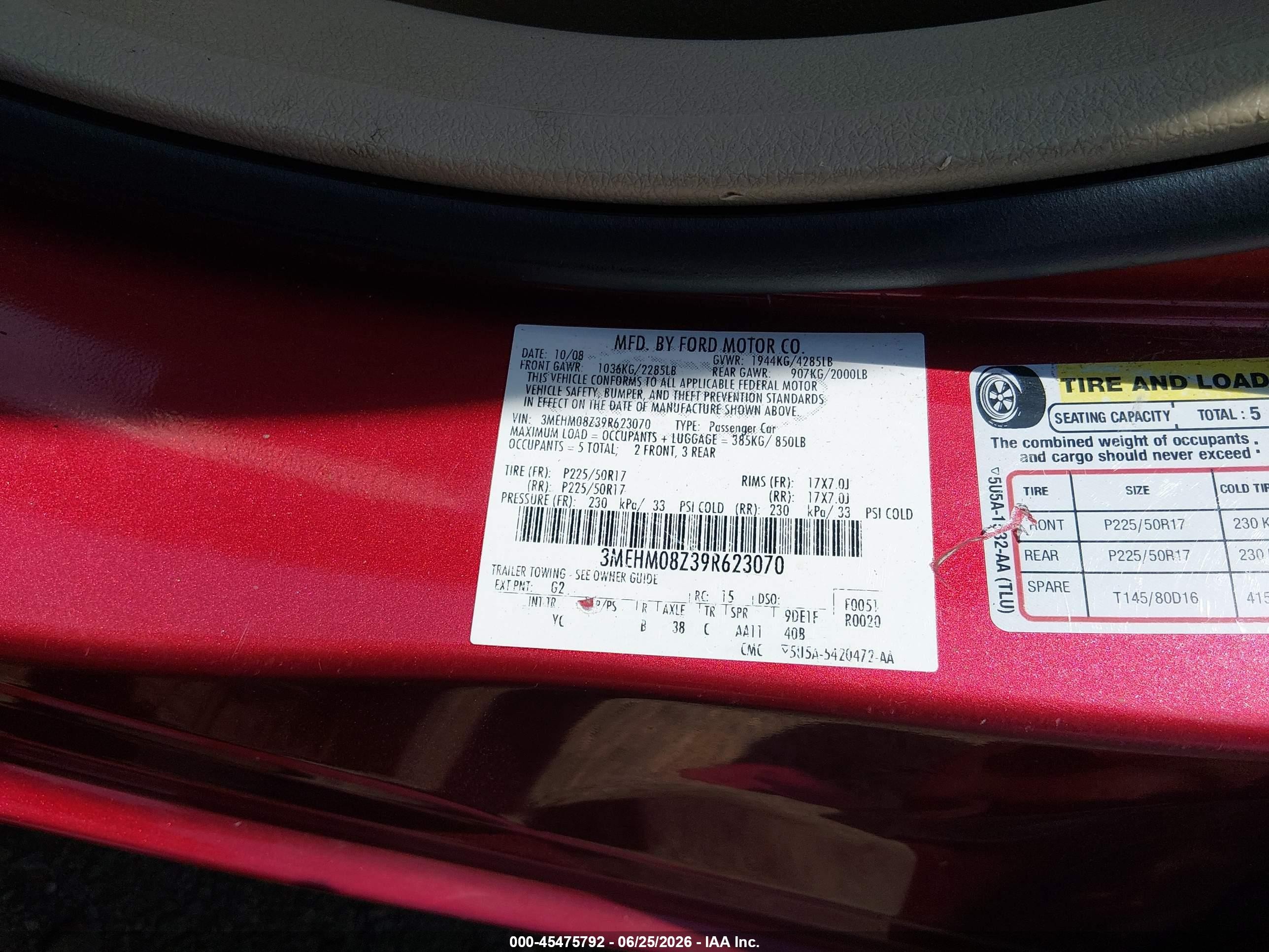2009 Mercury Milan I4 Premier Красный vin: 3MEHM08Z39R623070