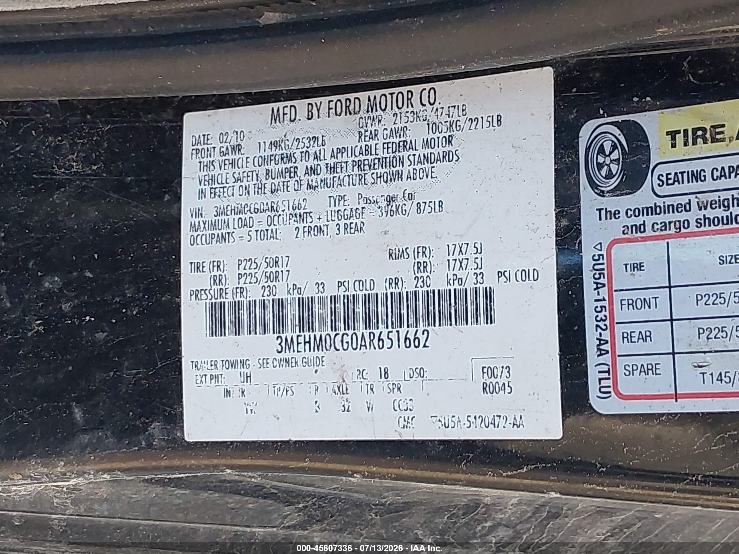 2010 Mercury Milan Premier Black vin: 3MEHM0CG0AR651662
