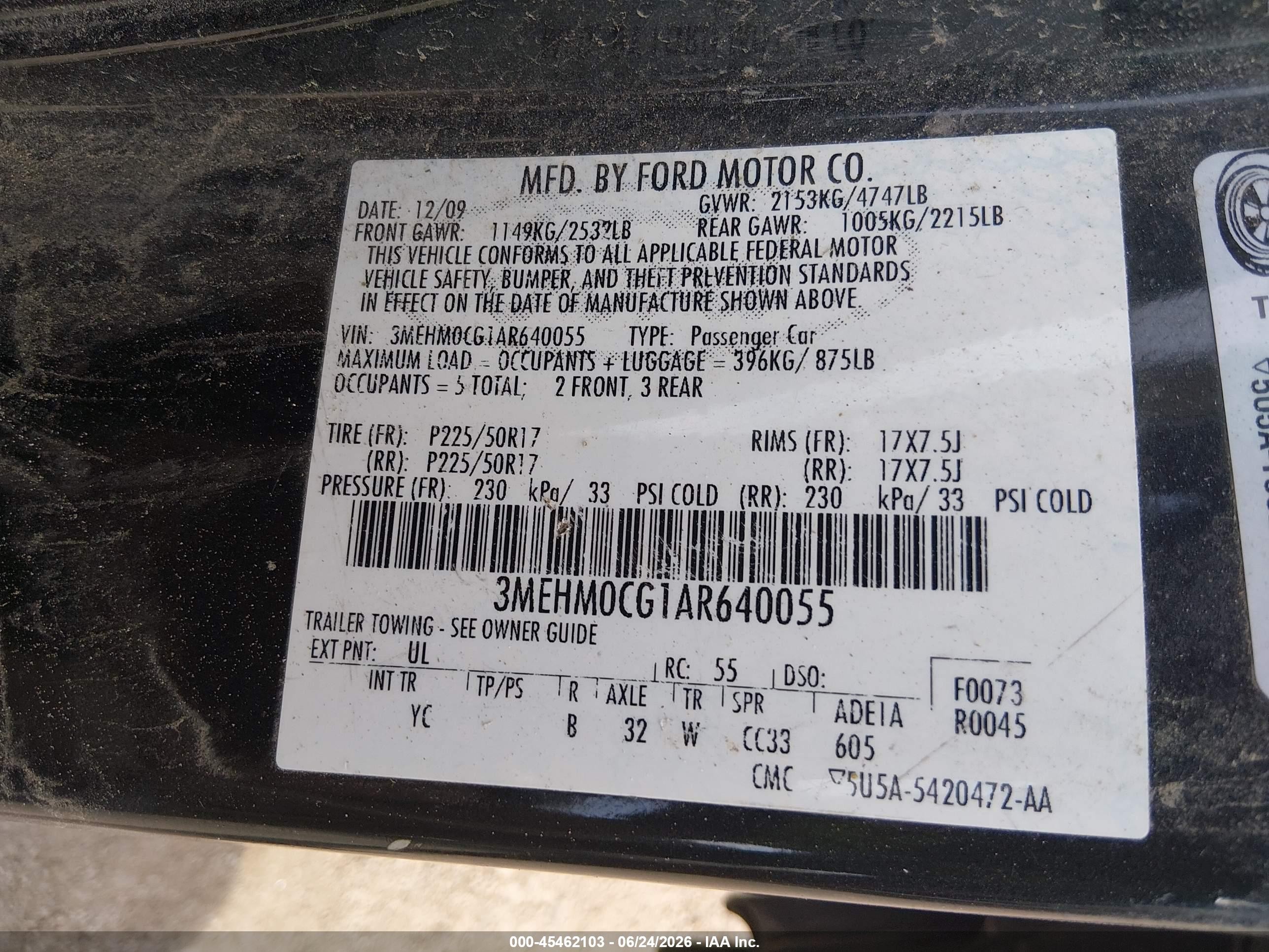 2010 Mercury Milan Premier Green vin: 3MEHM0CG1AR640055