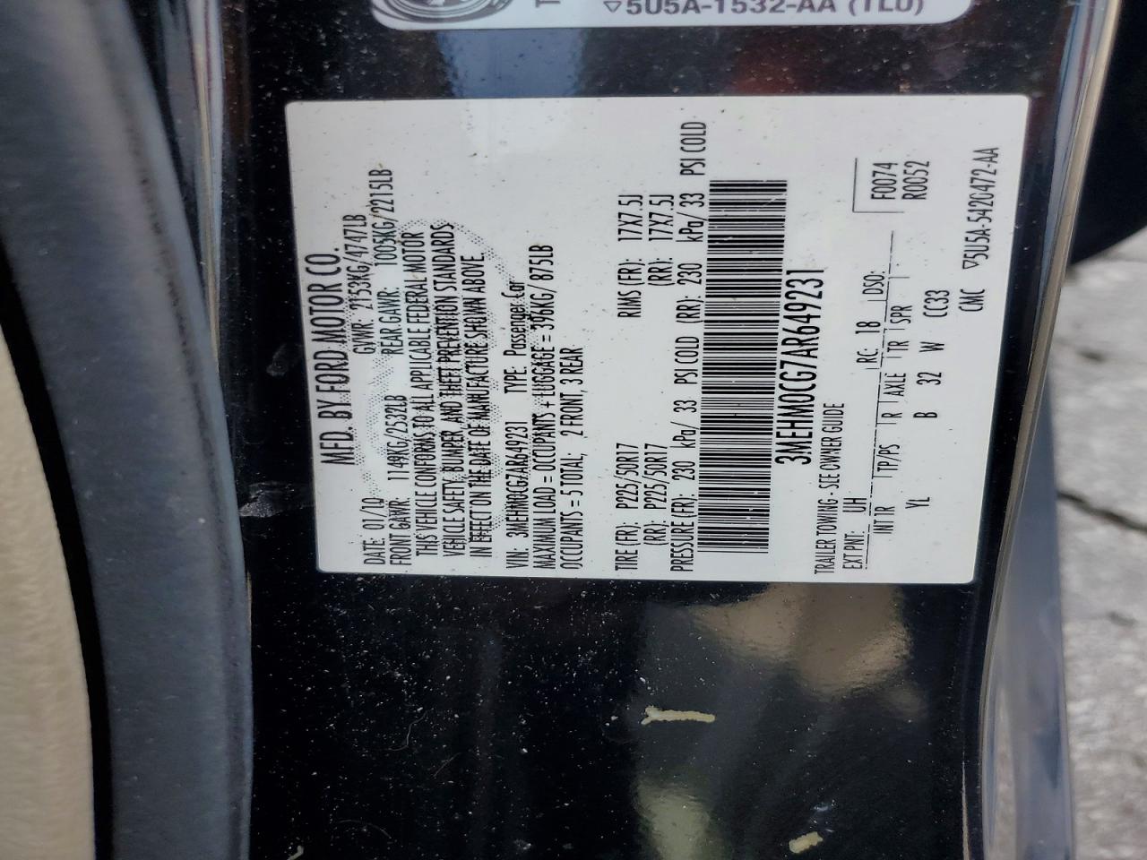 2010 Mercury Milan Premier Black vin: 3MEHM0CG7AR649231