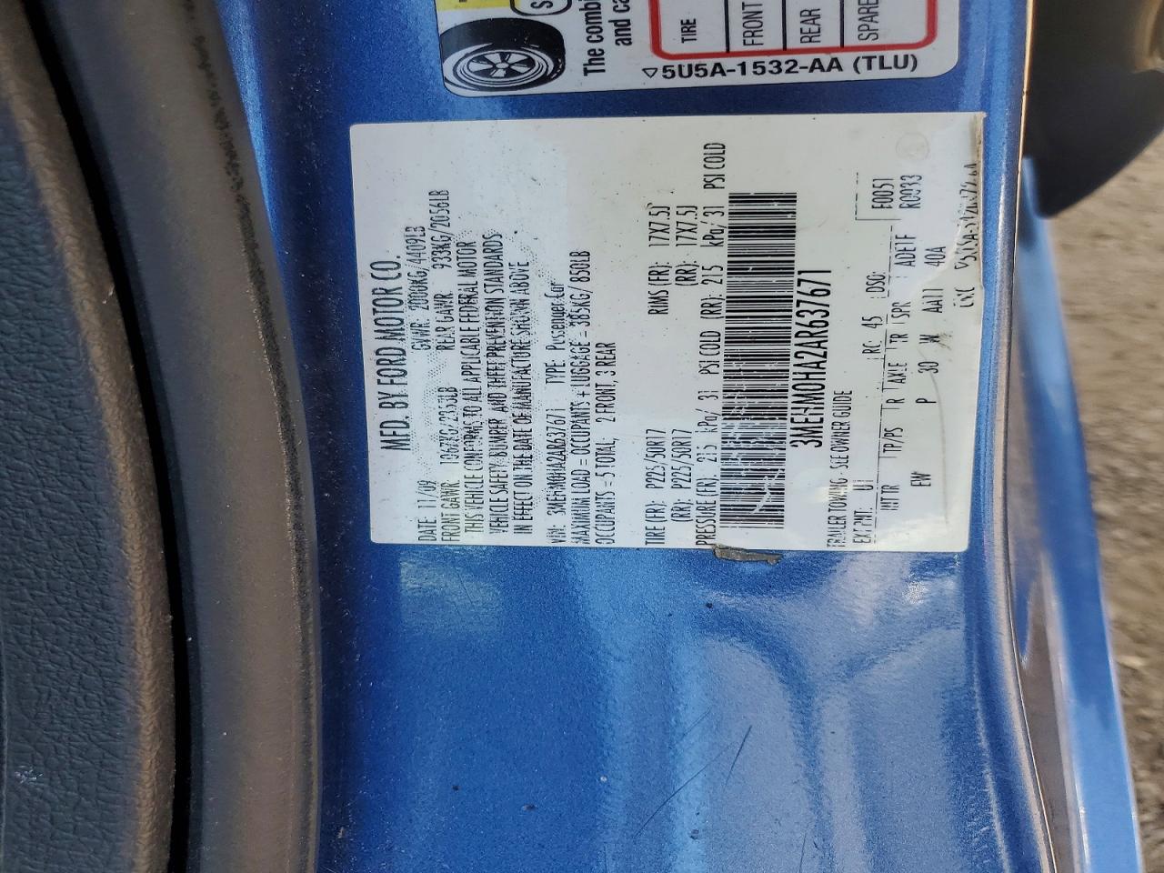 2010 Mercury Milan Blue vin: 3MEHM0HA2AR637671