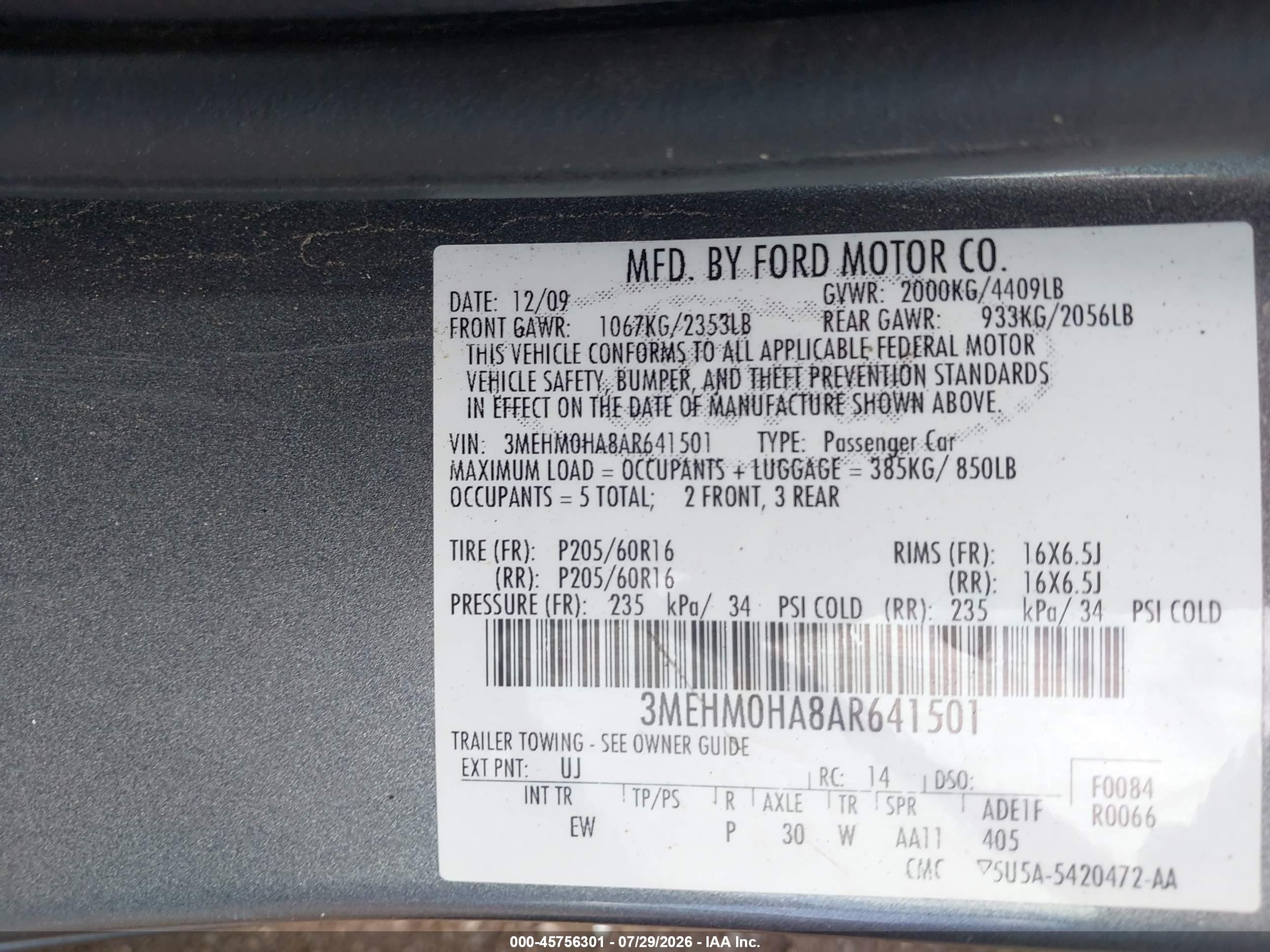 2010 Mercury Milan Gray vin: 3MEHM0HA8AR641501