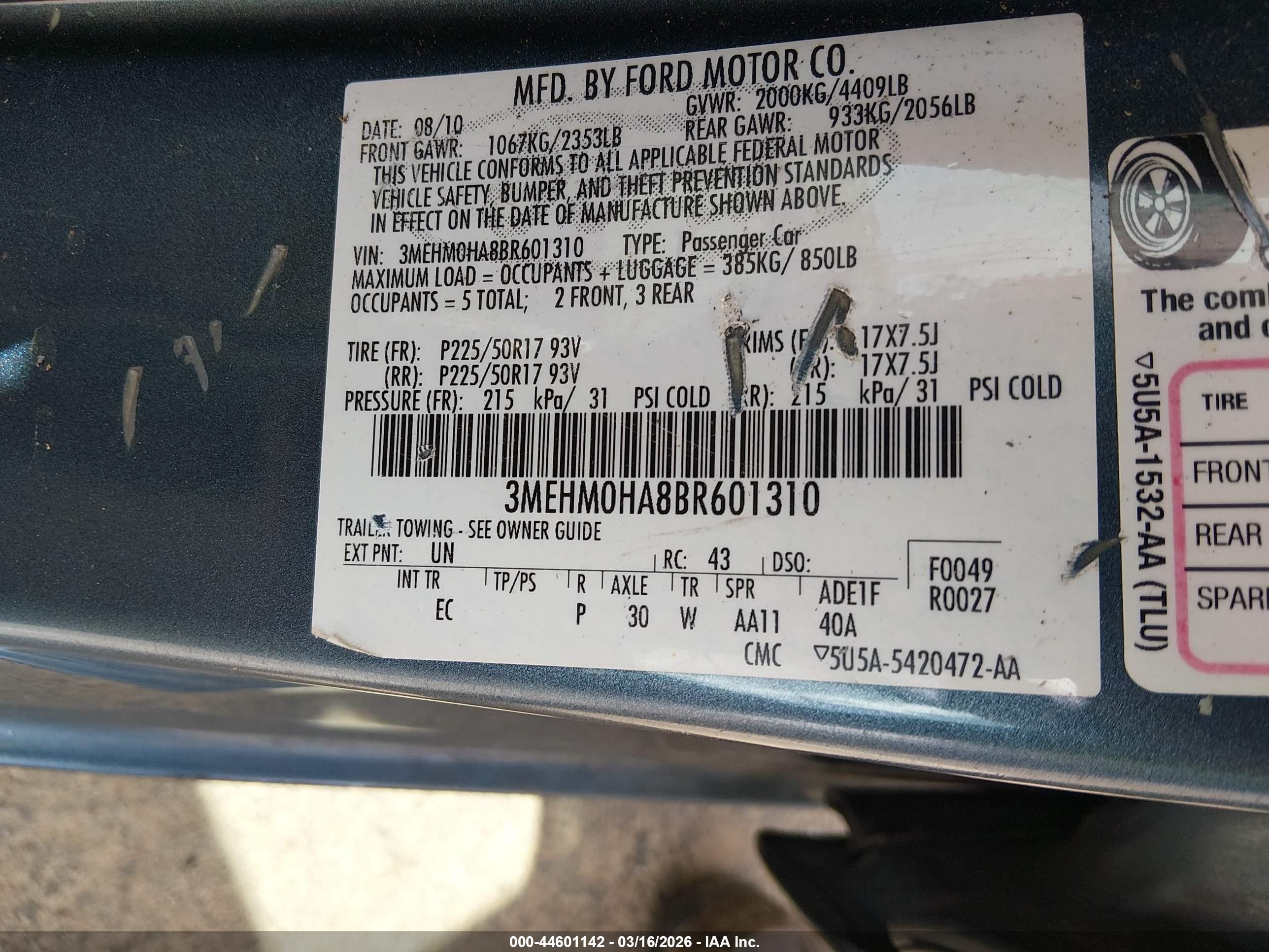 2011 Mercury Milan Синий vin: 3MEHM0HA8BR601310