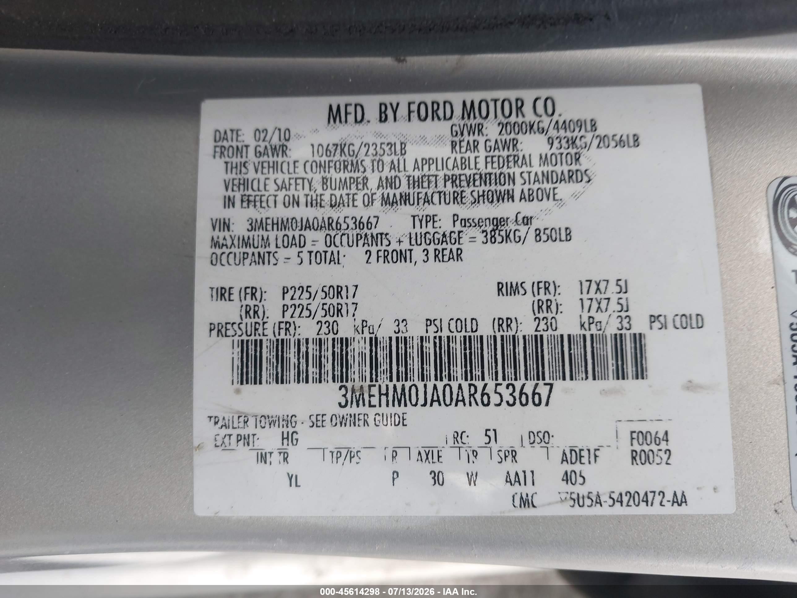 2010 Mercury Milan Premier Gold vin: 3MEHM0JA0AR653667