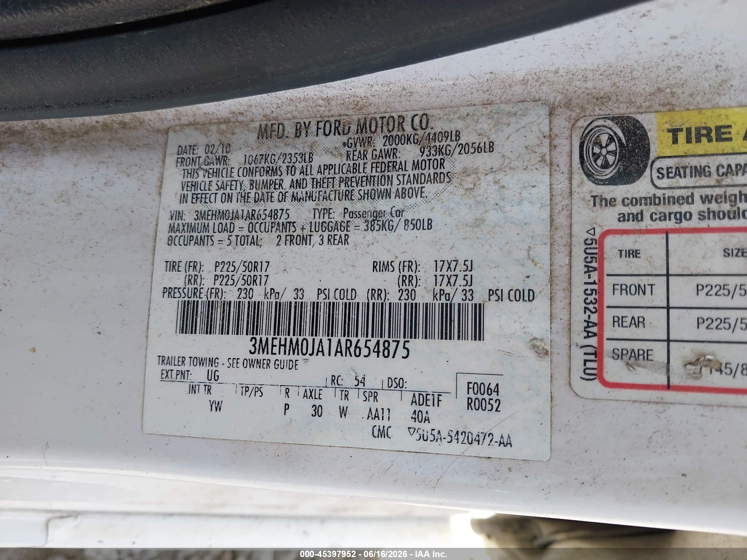 2010 Mercury Milan Premier Белый vin: 3MEHM0JA1AR654875