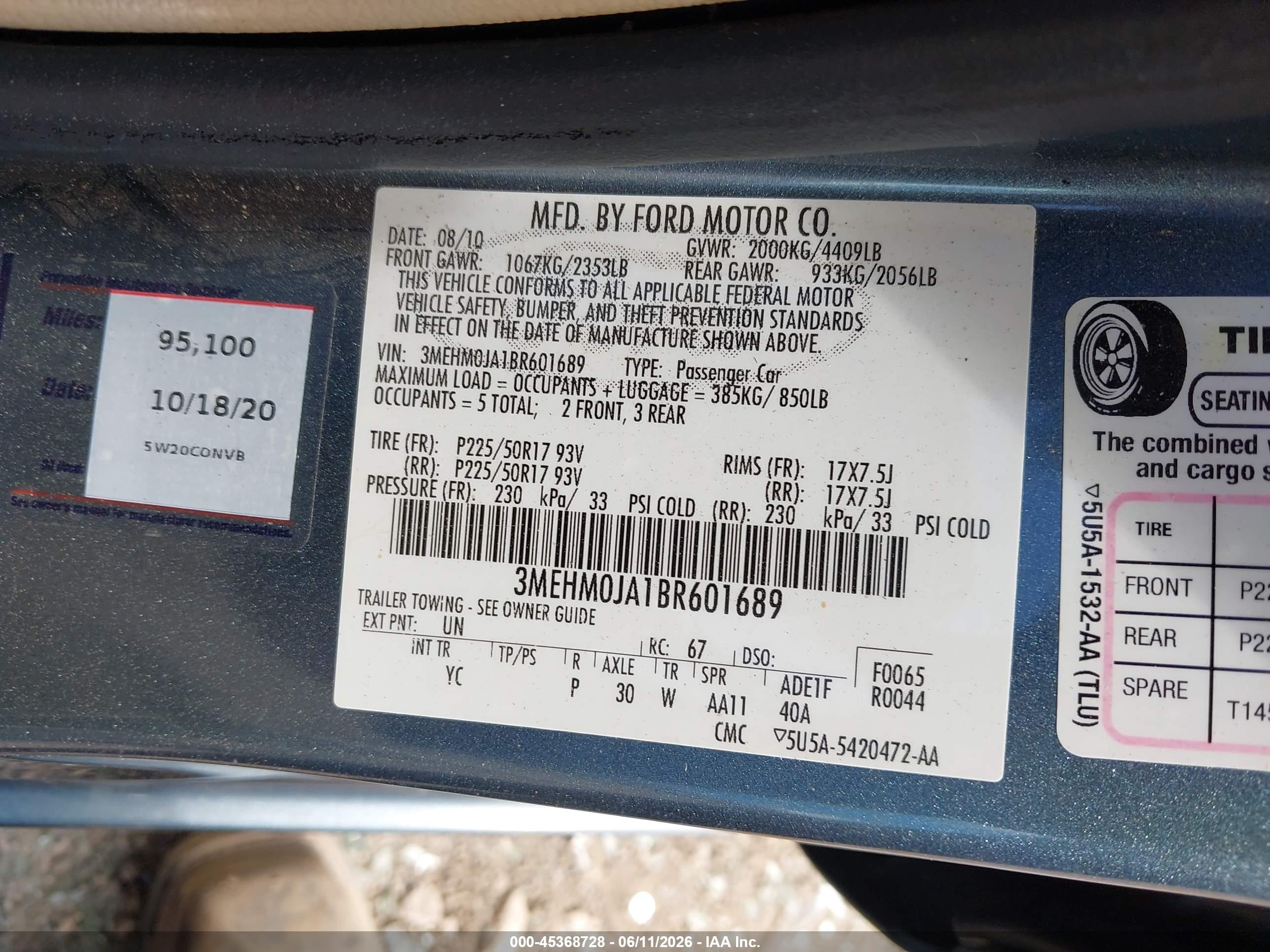 2011 Mercury Milan Premier Light Blue vin: 3MEHM0JA1BR601689