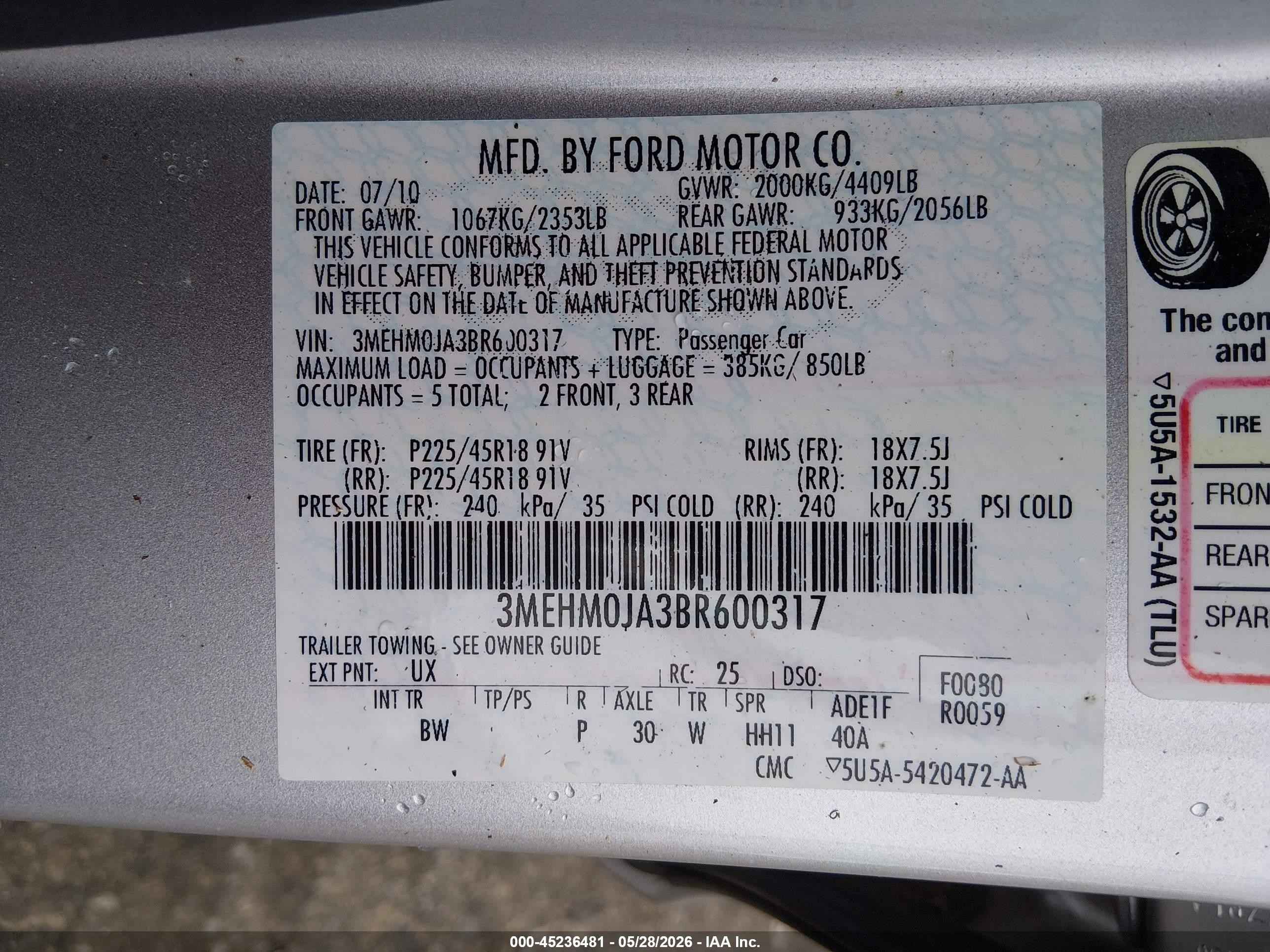 2011 Mercury Milan Premier Gray vin: 3MEHM0JA3BR600317