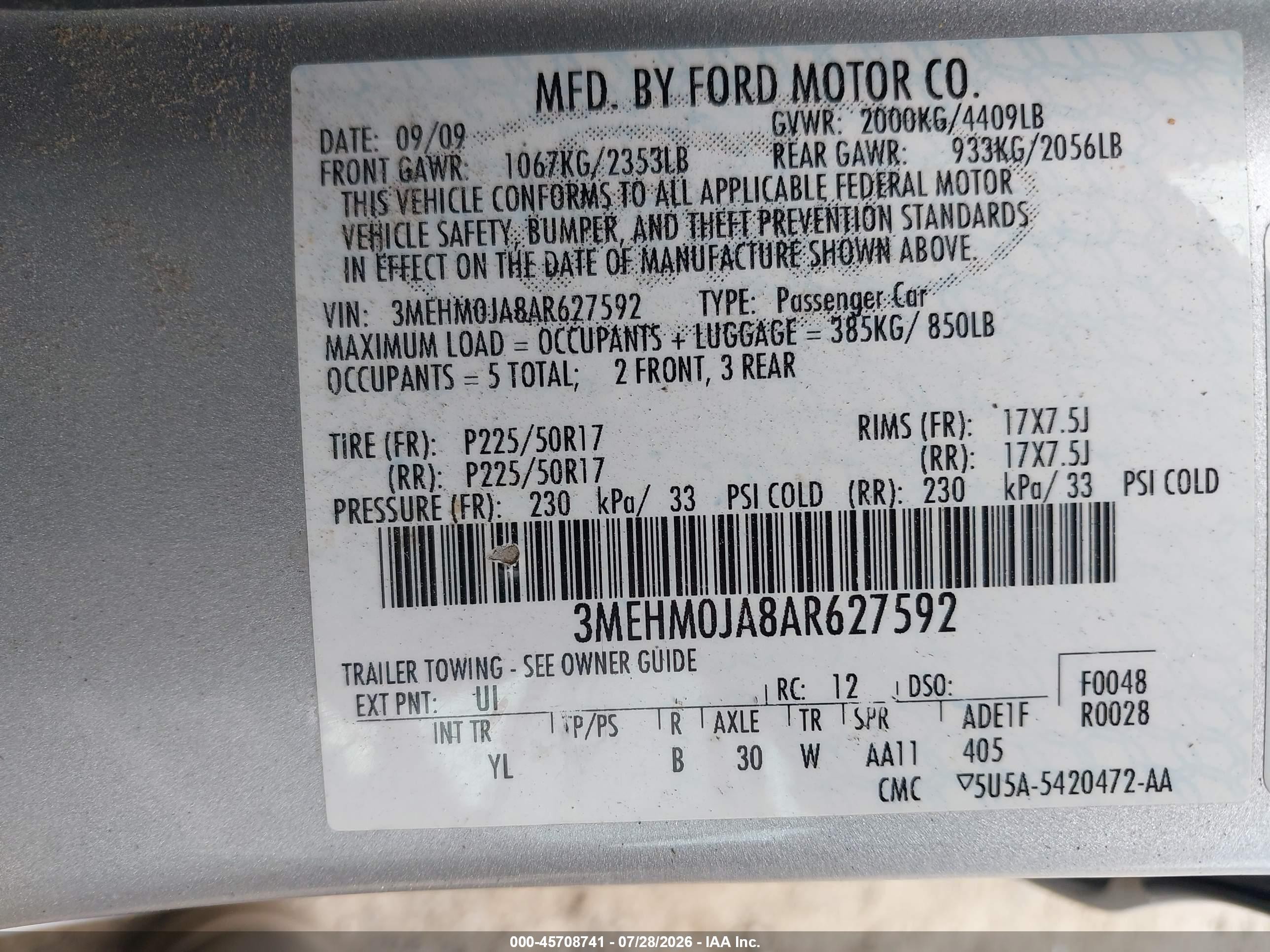 2010 Mercury Milan Premier Silver vin: 3MEHM0JA8AR627592