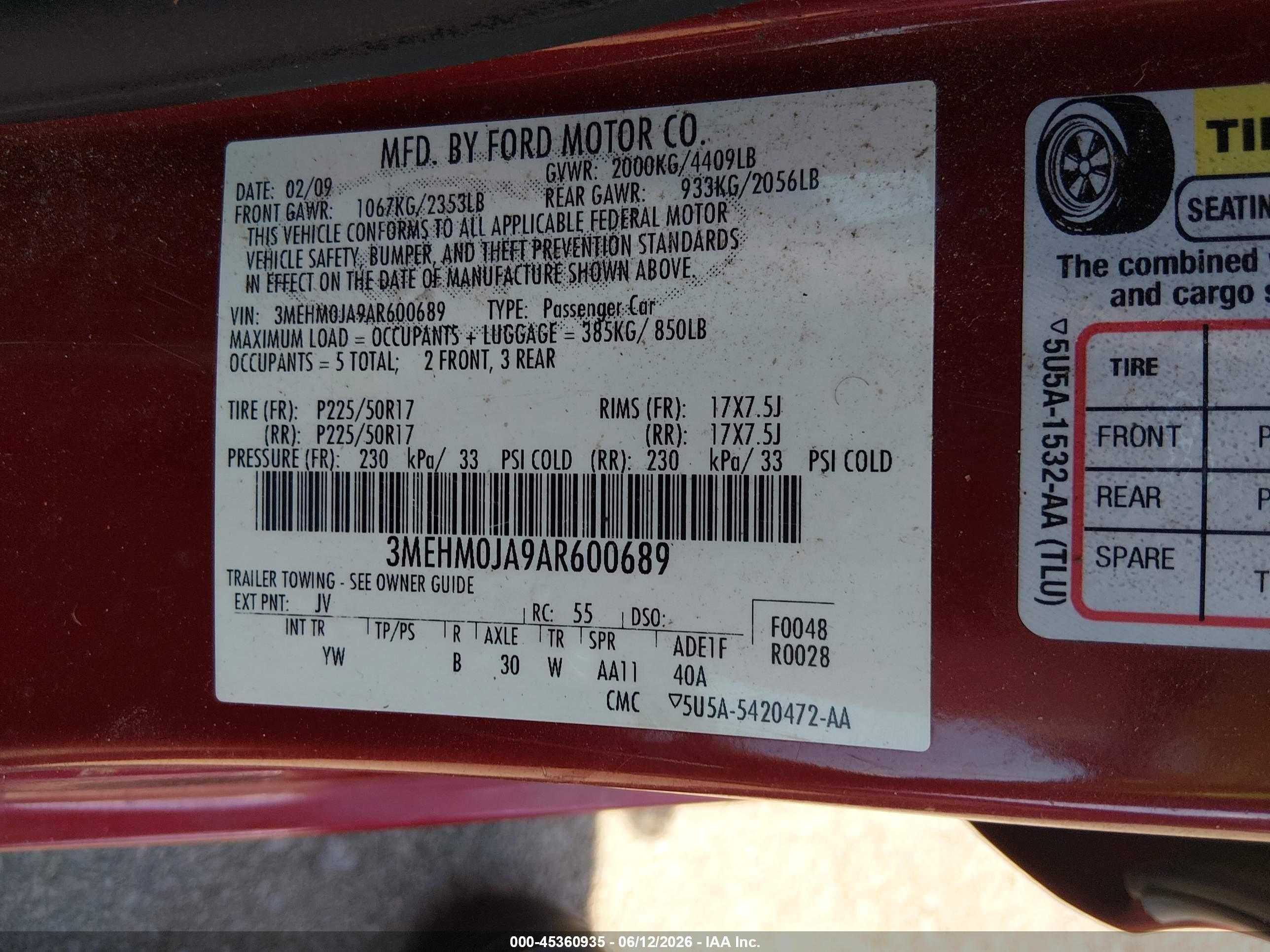 2010 Mercury Milan Premier Burgundy vin: 3MEHM0JA9AR600689
