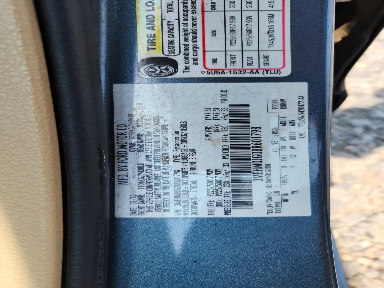 2011 Mercury Milan Premier Blue vin: 3MEHM0JG0BR601798