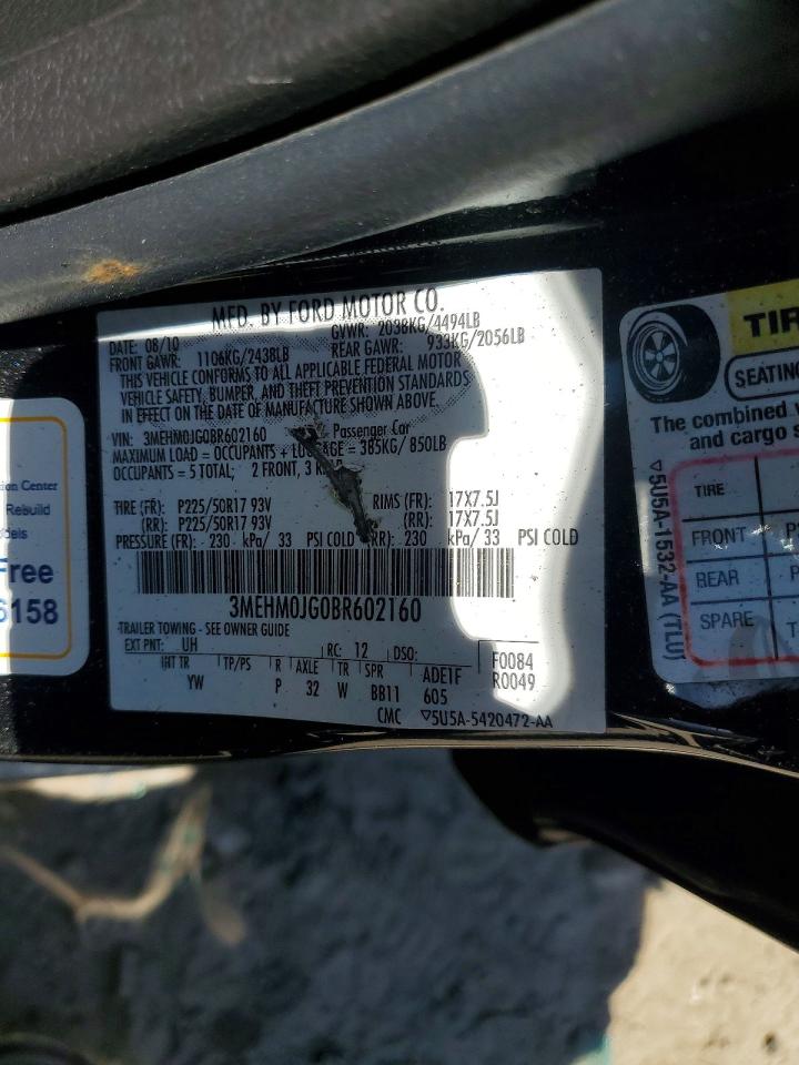 2011 Mercury Milan Premier Black vin: 3MEHM0JG0BR602160