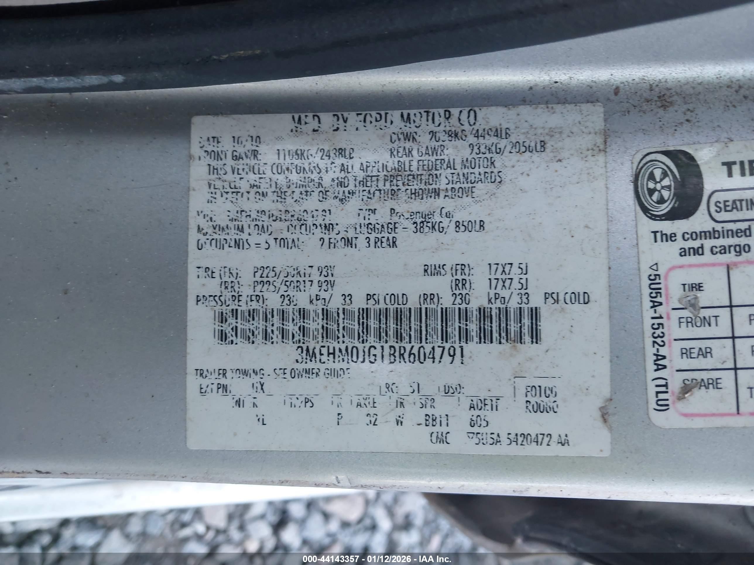 2011 Mercury Milan Premier Silver vin: 3MEHM0JG1BR604791
