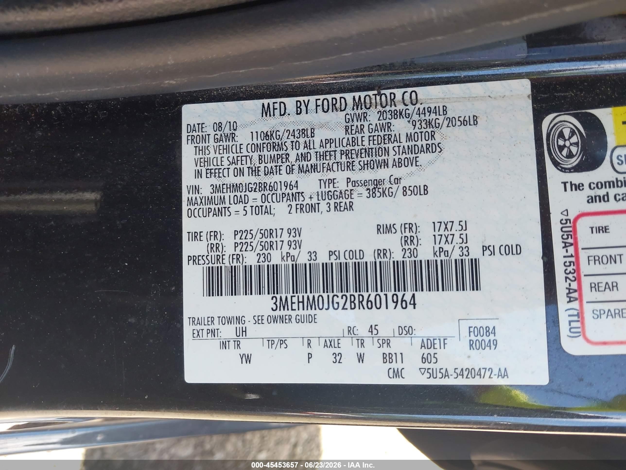2011 Mercury Milan Premier Black vin: 3MEHM0JG2BR601964