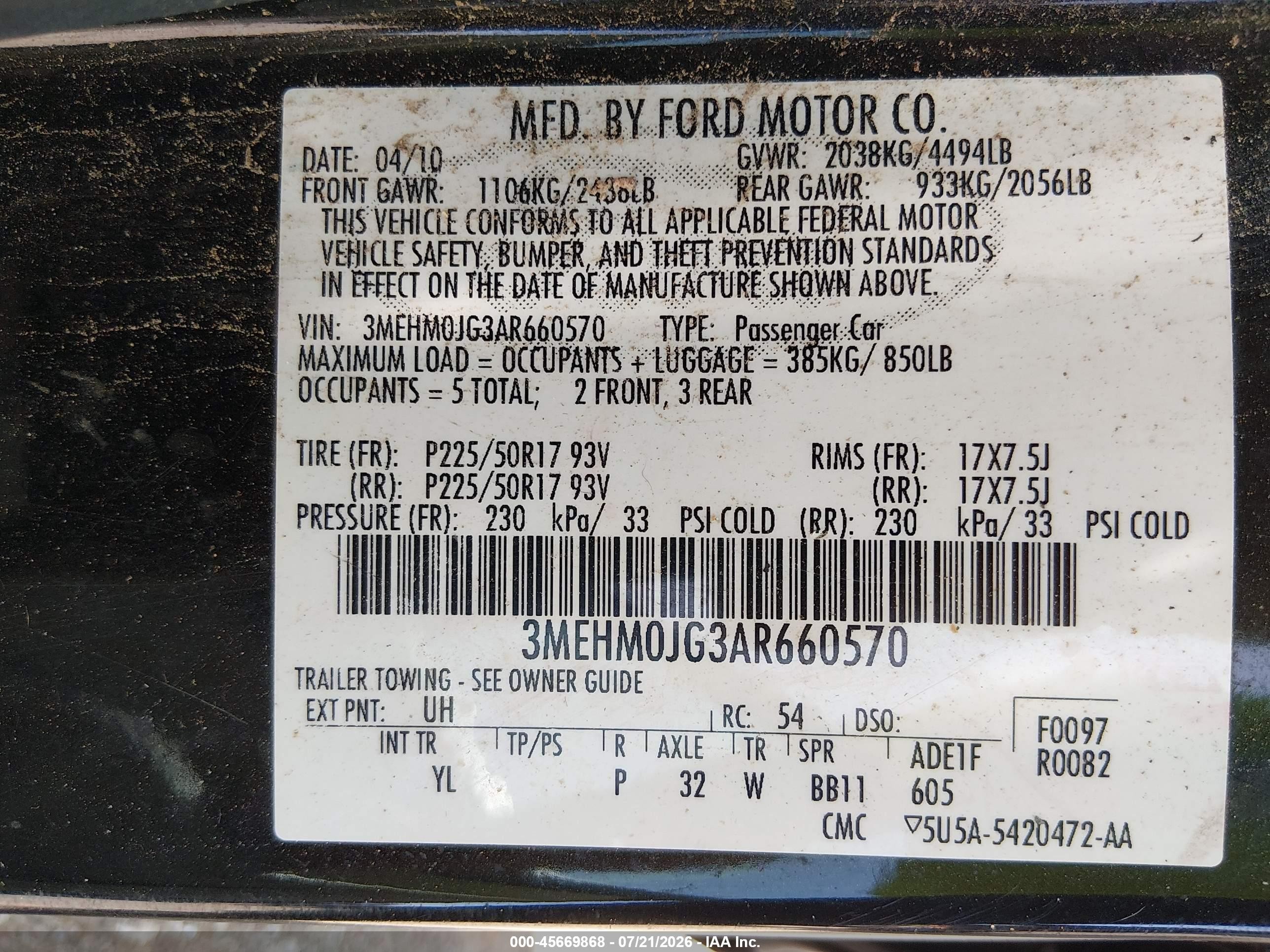 2010 Mercury Milan Premier Black vin: 3MEHM0JG3AR660570