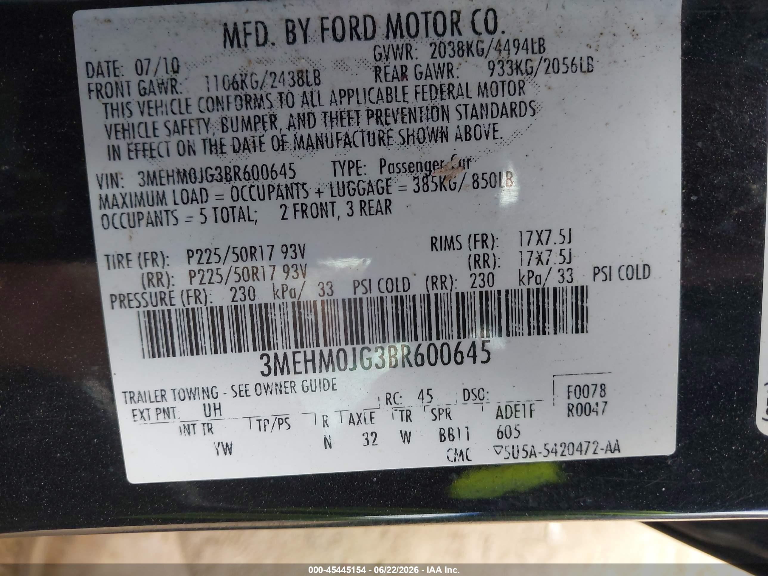 2011 Mercury Milan Premier Black vin: 3MEHM0JG3BR600645
