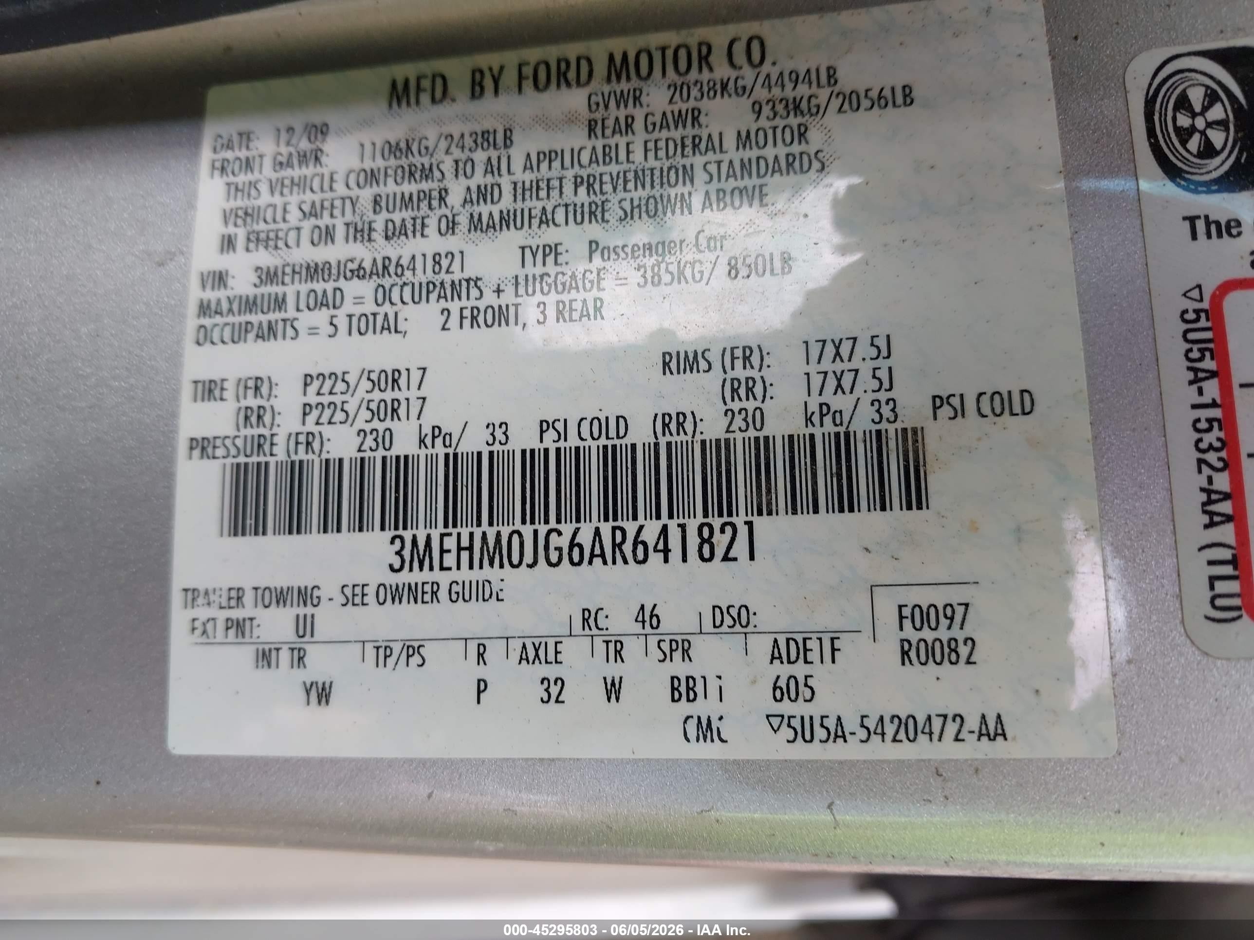 2010 Mercury Milan Premier Silver vin: 3MEHM0JG6AR641821