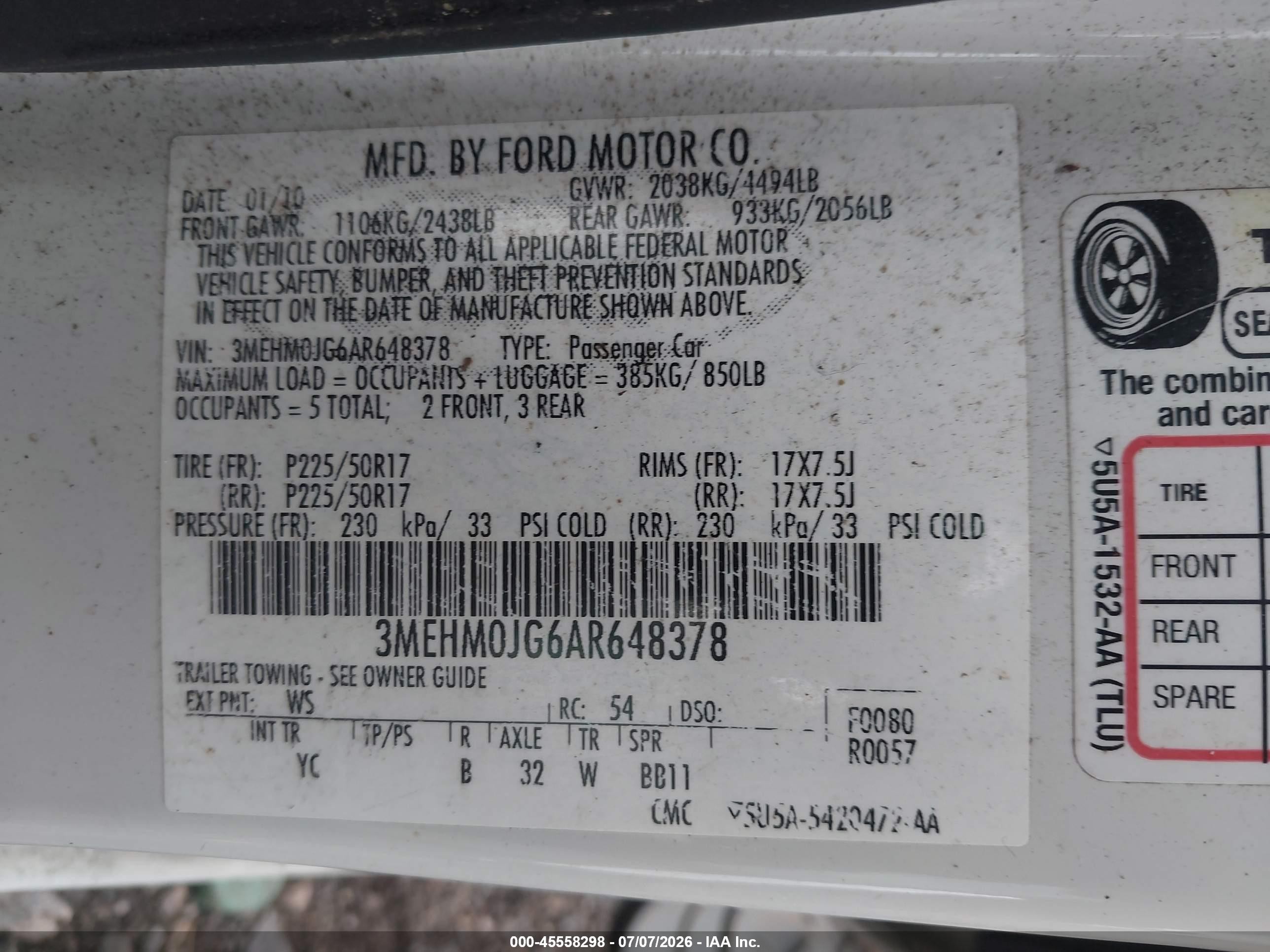 2010 Mercury Milan Premier Белый vin: 3MEHM0JG6AR648378