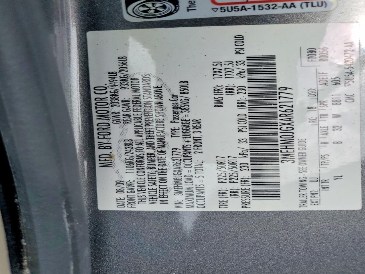 2010 Mercury Milan Premier Gray vin: 3MEHM0JGXAR621779